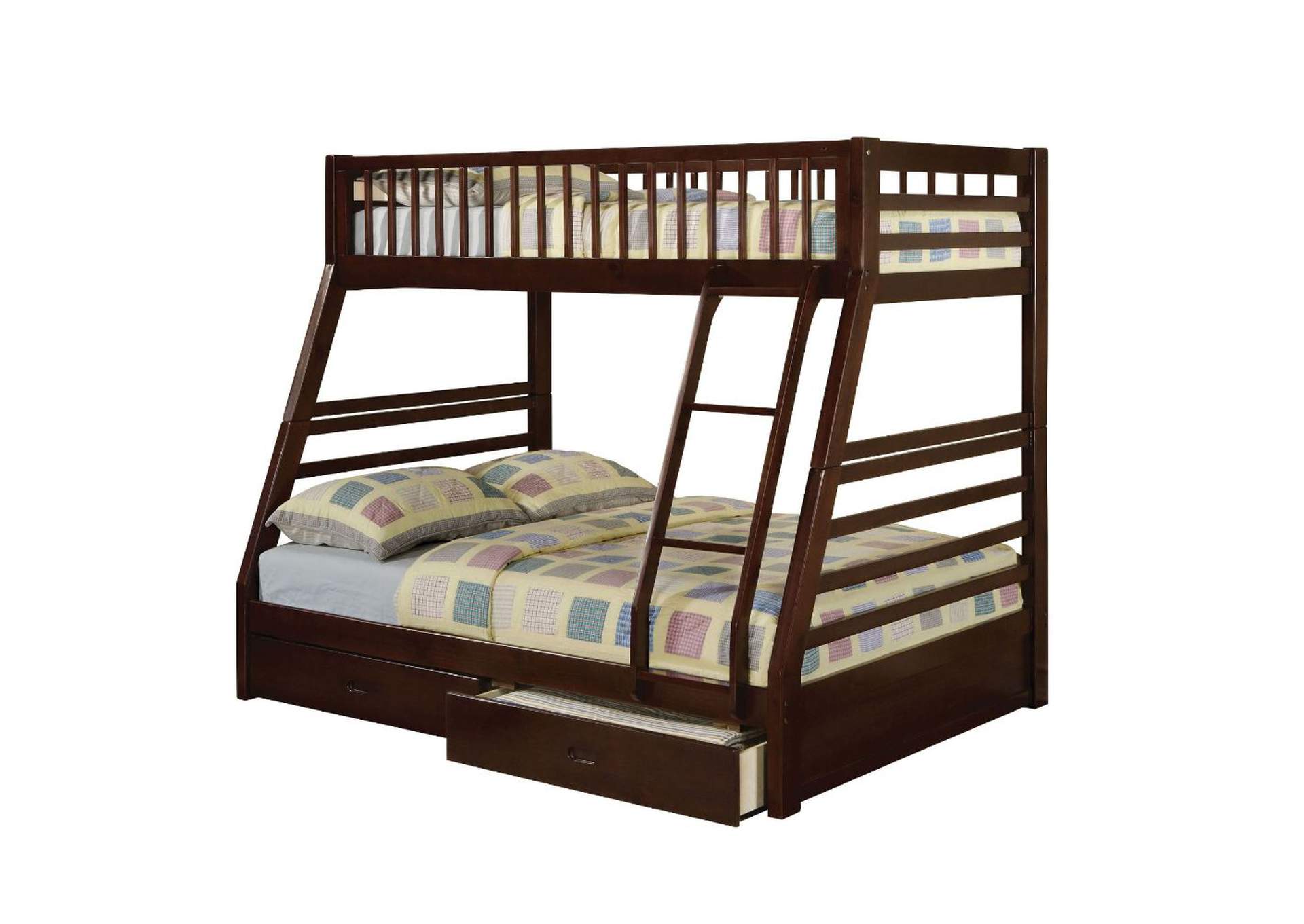 Jason Twin-Full Bunk Bed and Drawers, Espresso - 1 Set in 2 Cartons image 1