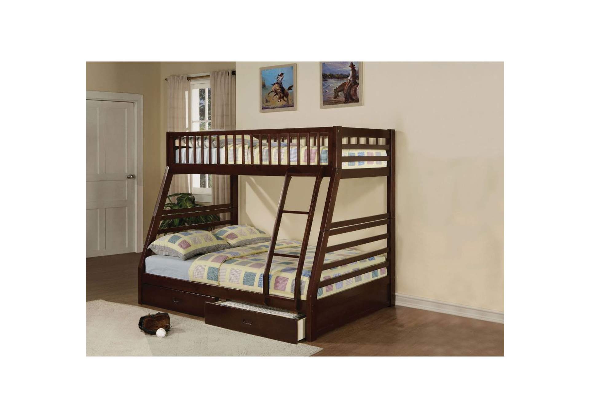 Jason Twin-Full Bunk Bed and Drawers, Espresso - 1 Set in 2 Cartons image 3