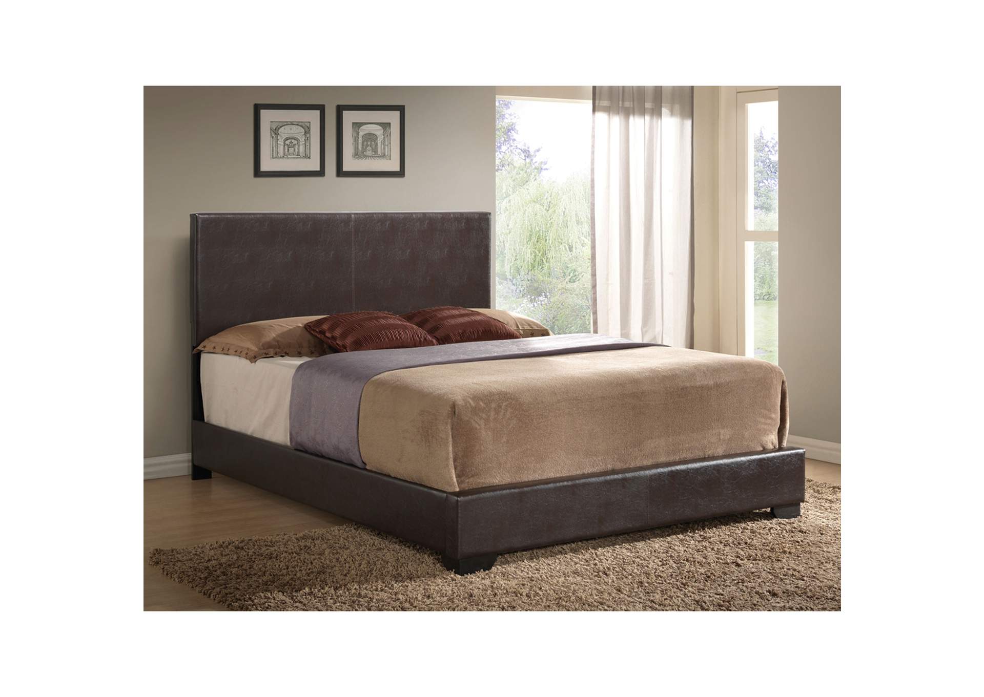 Ireland Iii Eastern King Bed - Panel, Brown Pu - 1 Set in 2 Cartons image 1