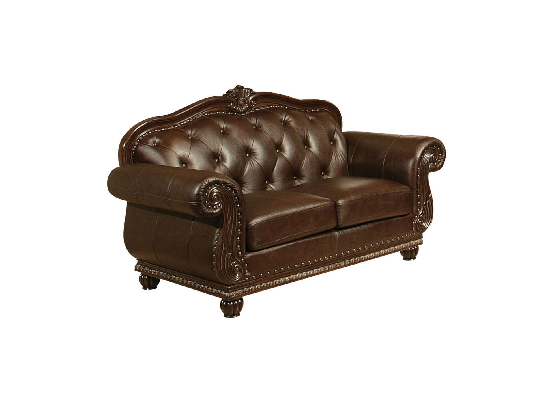 Anondale Loveseat, Espresso Top Grain Leather Match