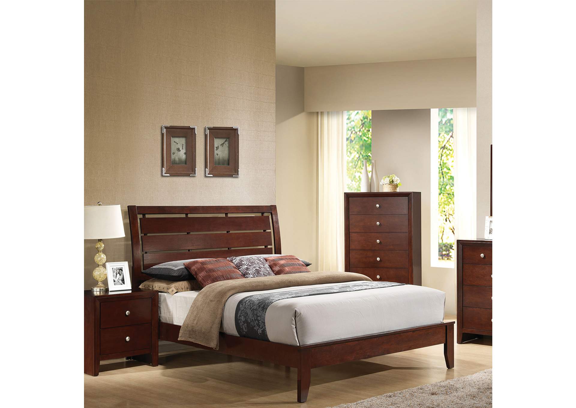 Ilana Eastern King Bed, Brown Cherry - 1 Set in 2 Cartons image 1