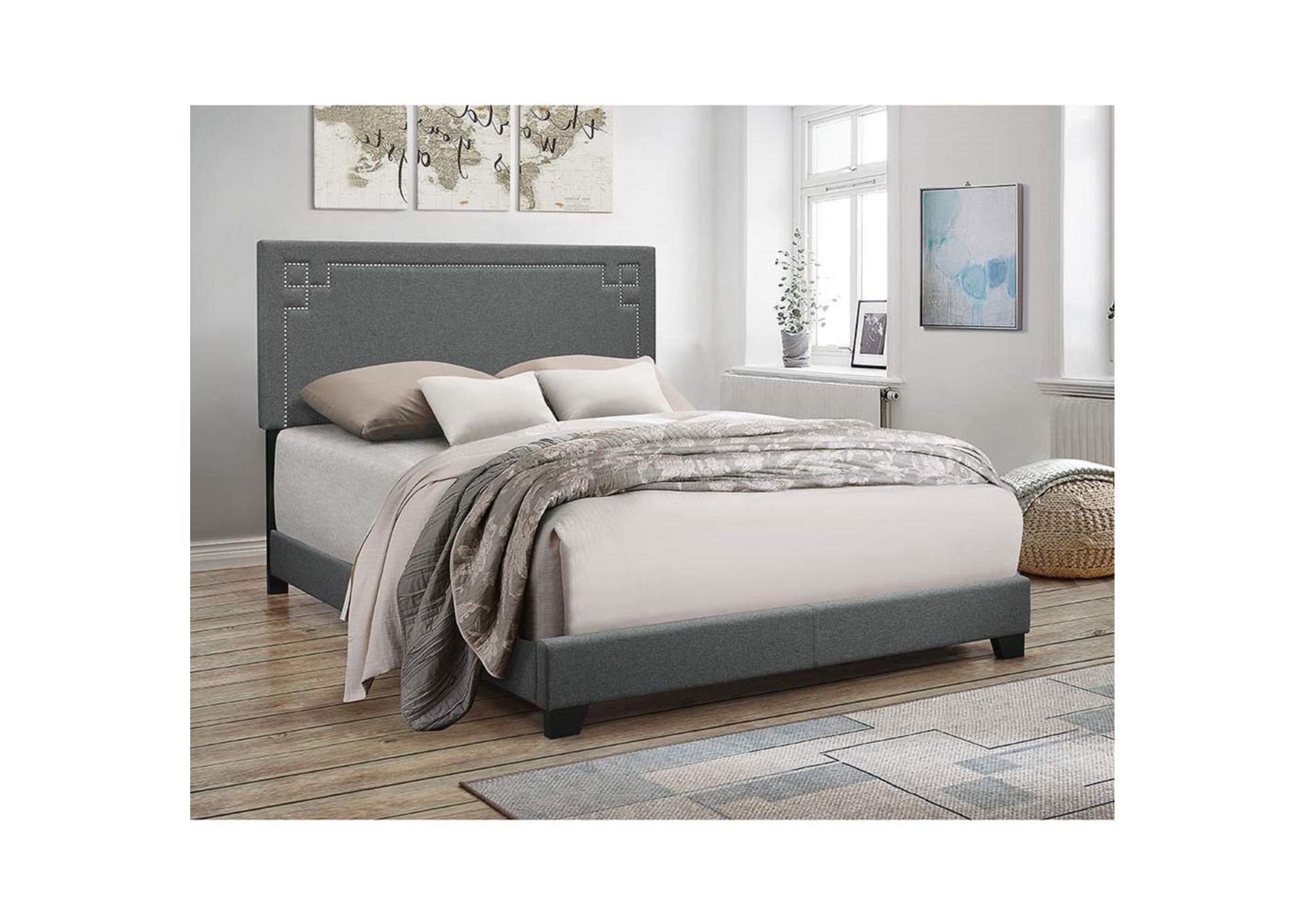 Ishiko Ii Eastern King Bed, Gray Fabric image 1