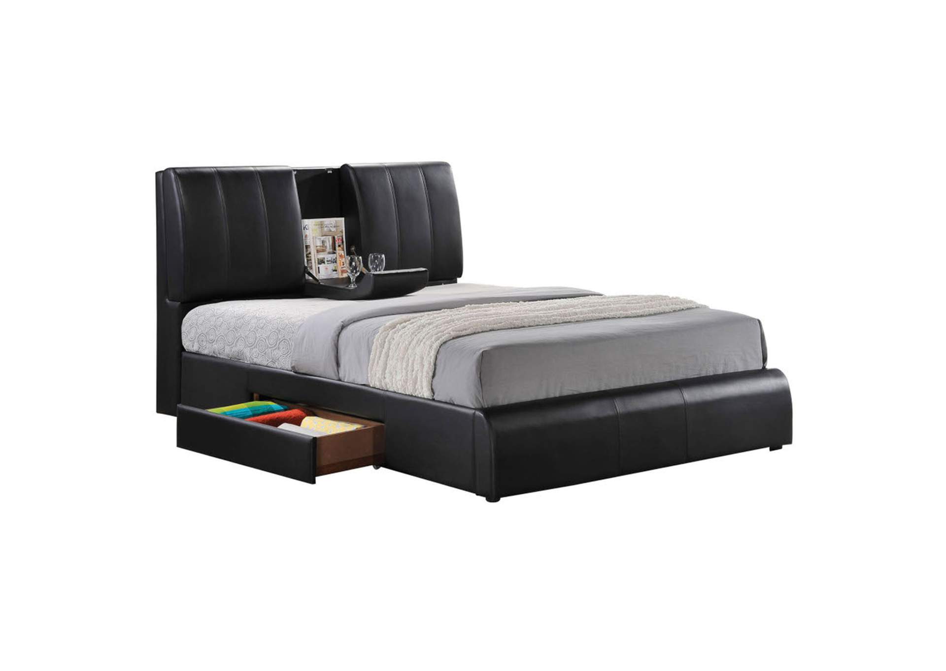 Kofi Queen Bed with Storage, Black Pu - 1 Set in 4 Cartons image 3
