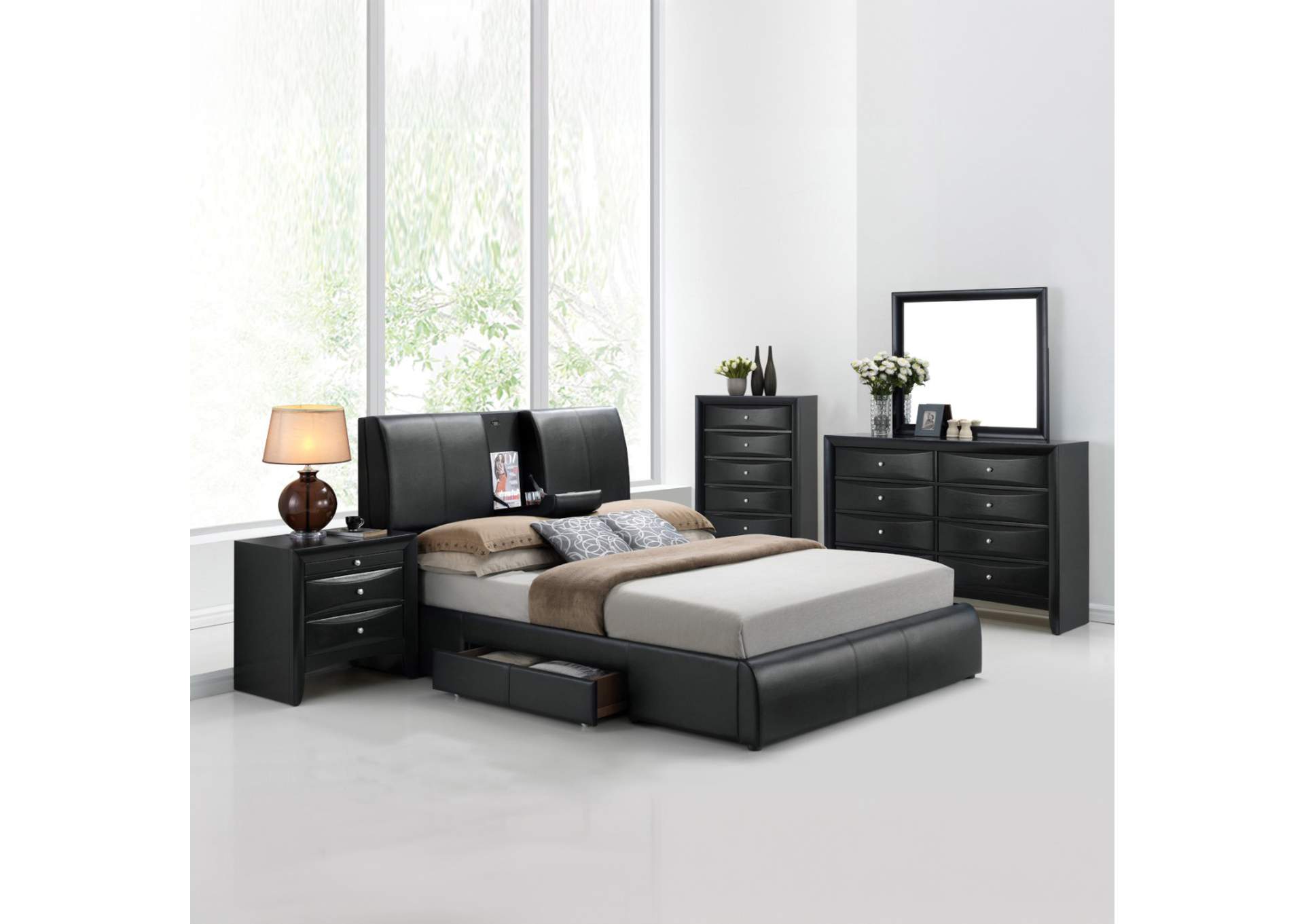 Kofi Queen Bed with Storage, Black Pu - 1 Set in 4 Cartons image 4