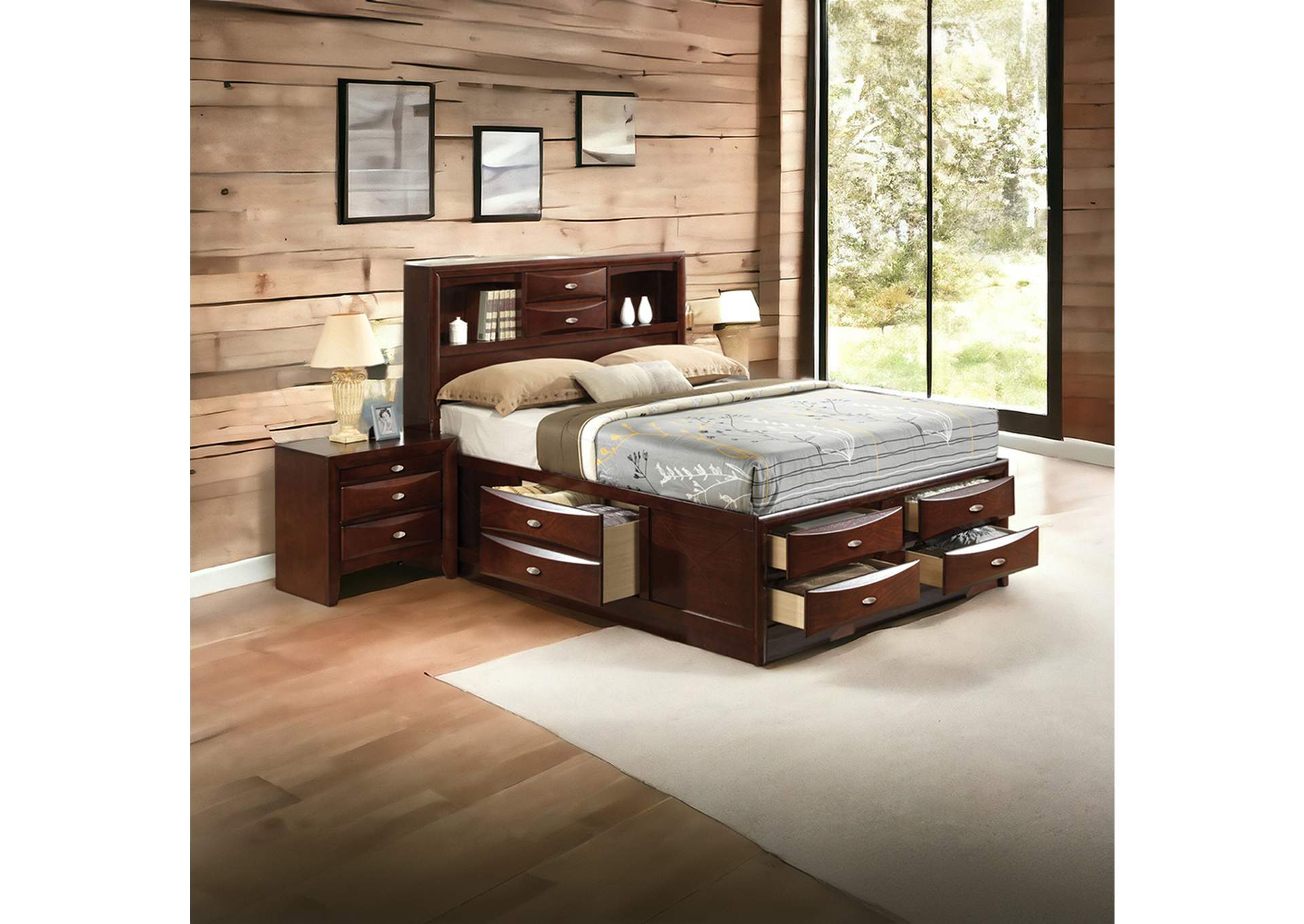 Ireland Eastern King Bed with Storage, Espresso - 1 Set in 4 Cartons