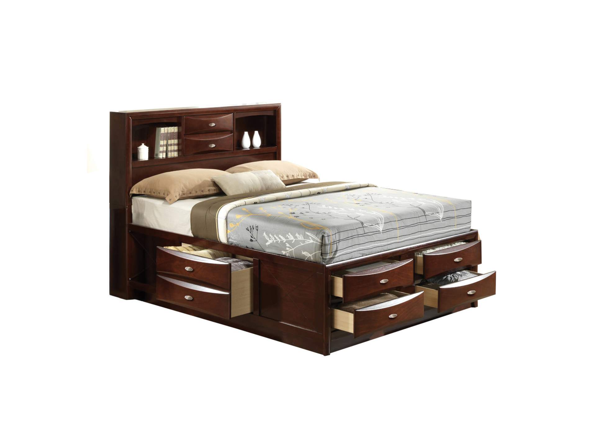 Ireland Queen Bed with Storage, Espresso - 1 Set in 4 Cartons