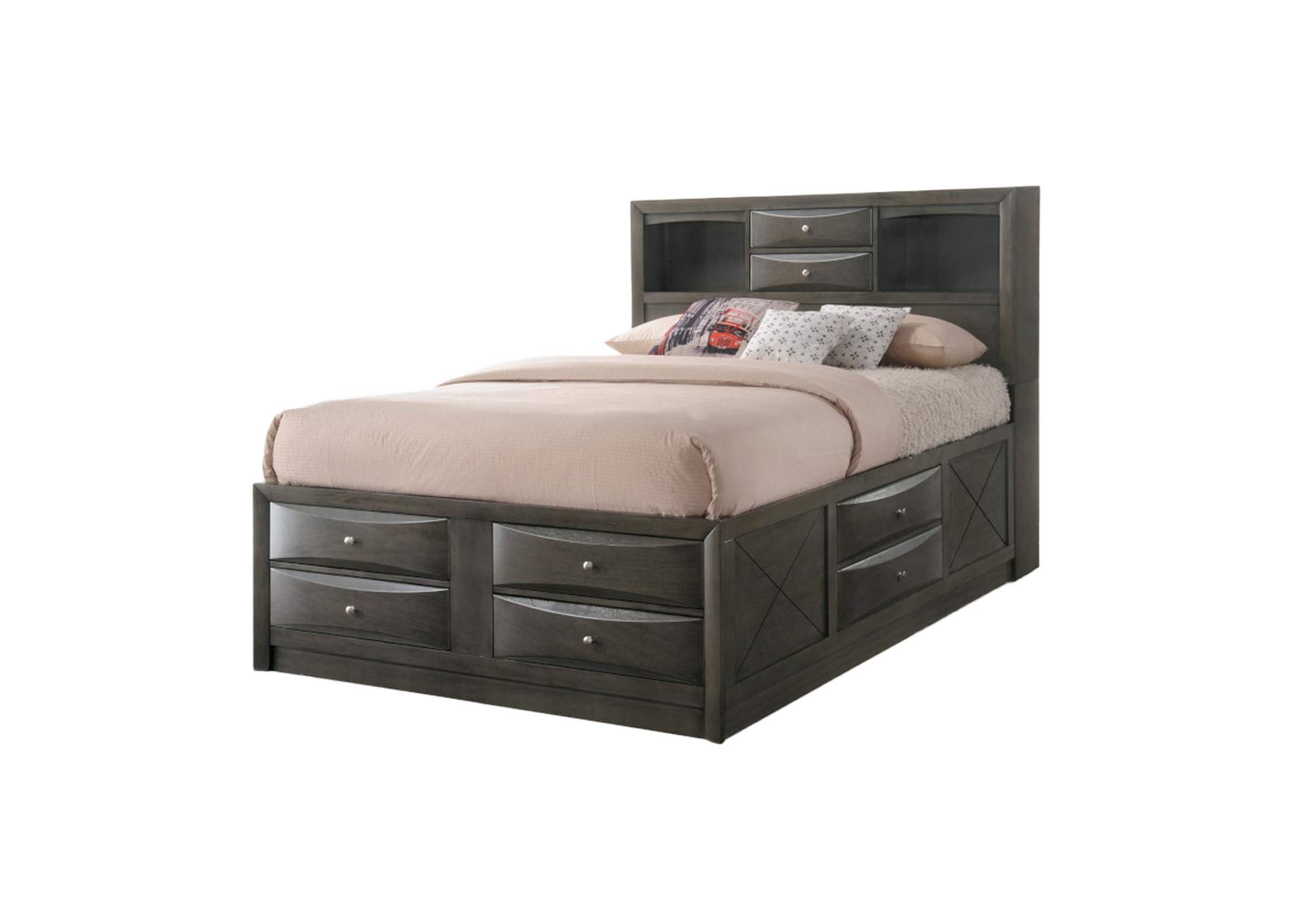 Ireland Full Bed with Storage, Gray Oak - 1 Set in 4 Cartons