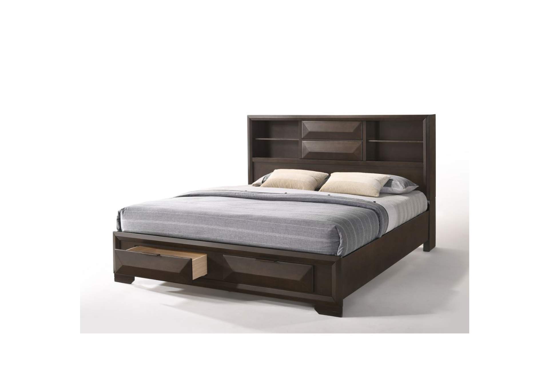 Merveille Eastern King Bed with Storage, Espresso - 1 Set in 3 Cartons image 3