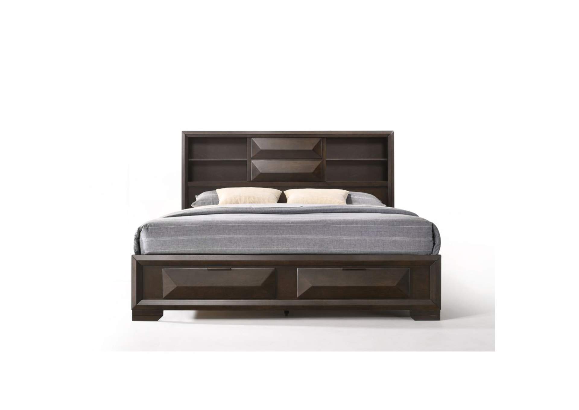 Merveille Eastern King Bed with Storage, Espresso - 1 Set in 3 Cartons image 4