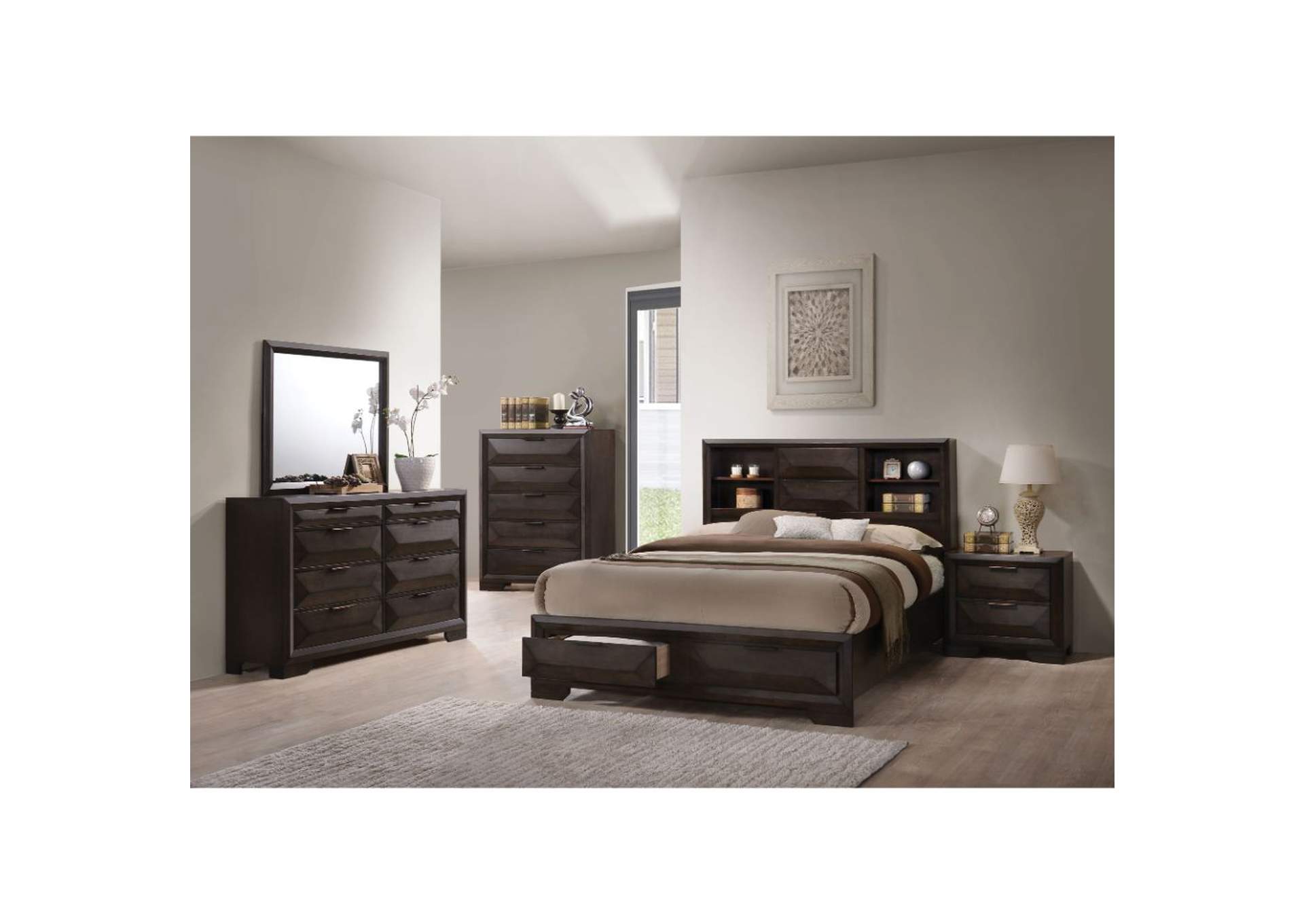 Merveille Eastern King Bed with Storage, Espresso - 1 Set in 3 Cartons image 5
