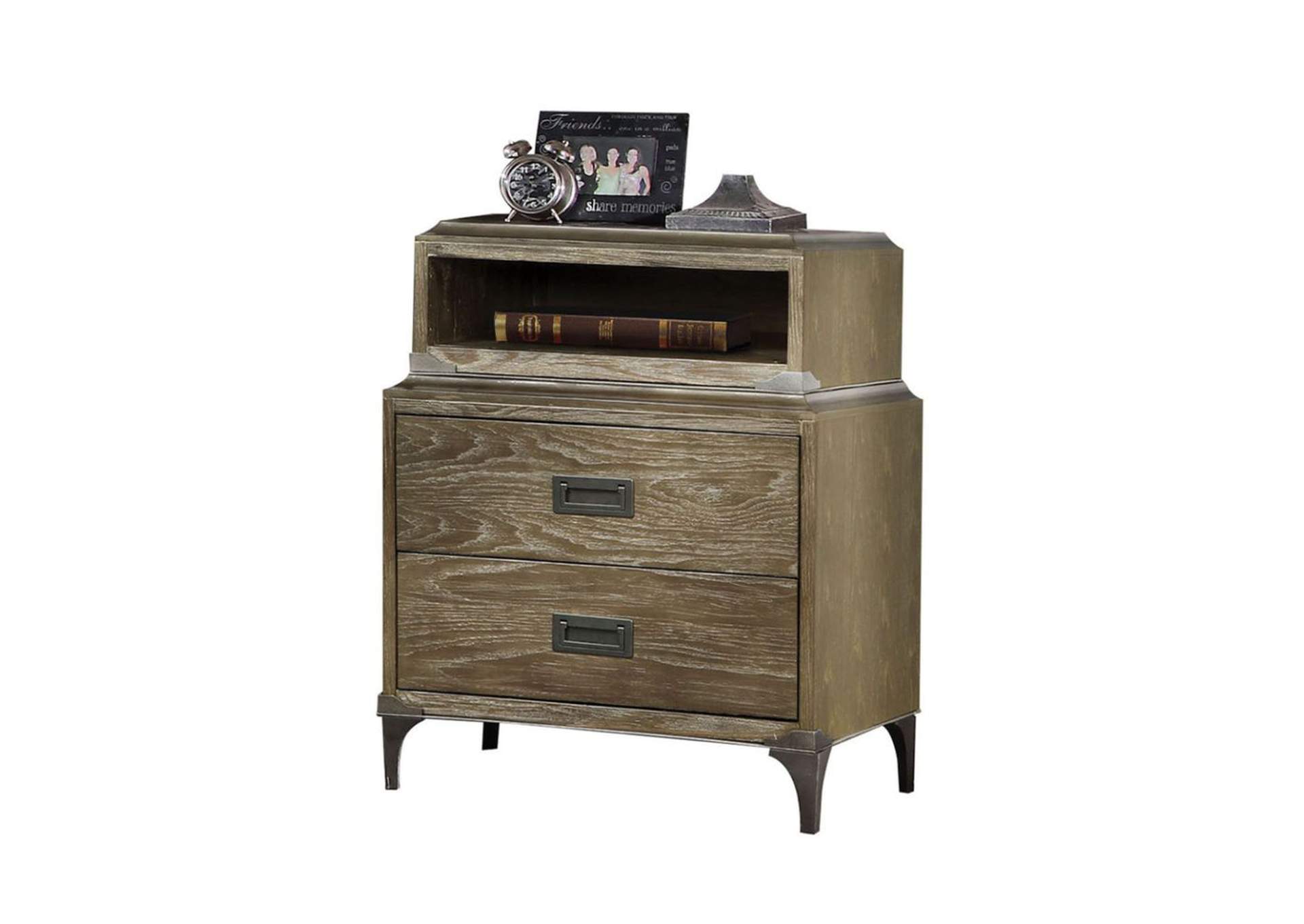 Athouman Nightstand - USB Charging Dock, Weathered Oak image 1