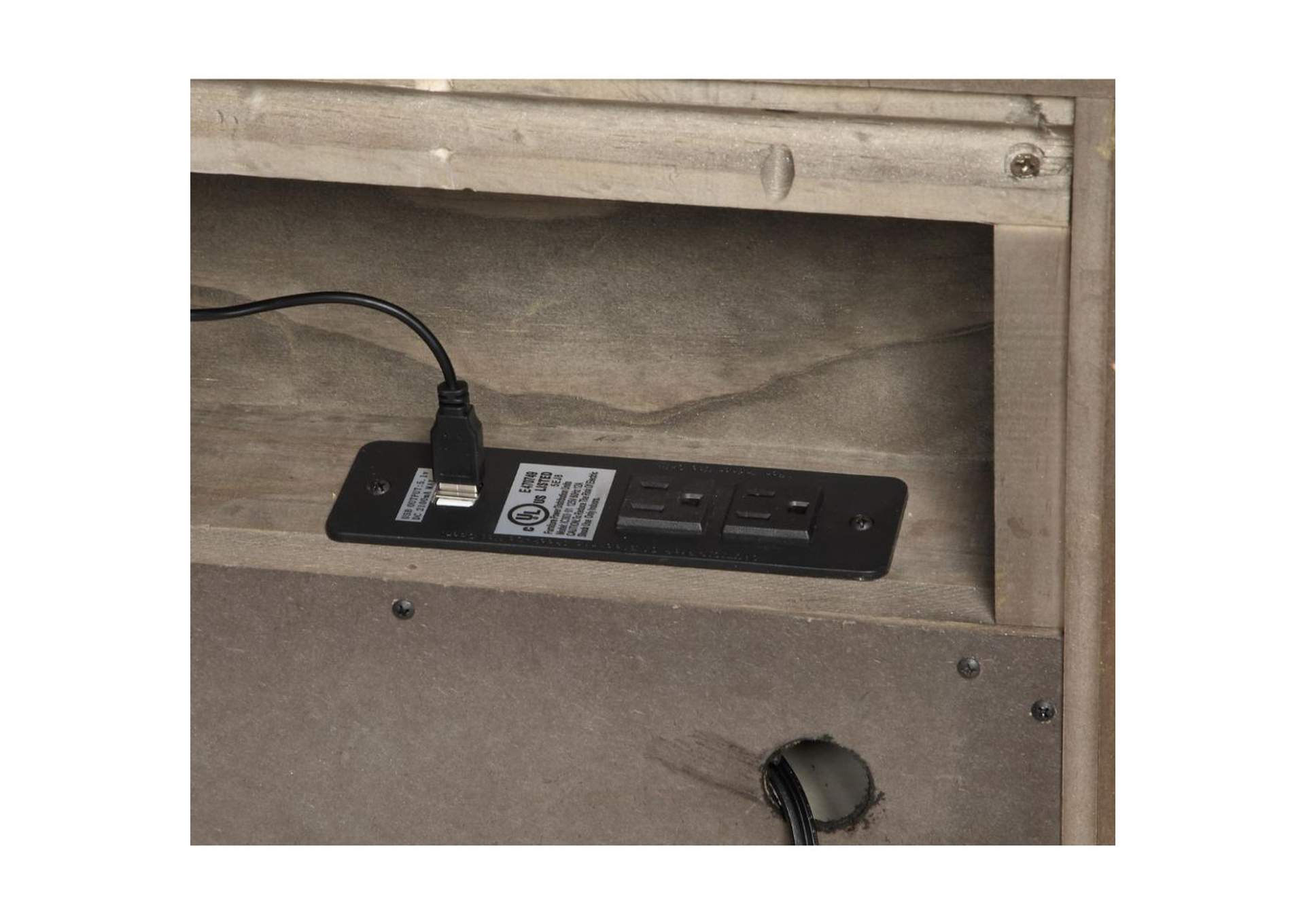 Athouman Nightstand - USB Charging Dock, Weathered Oak image 3