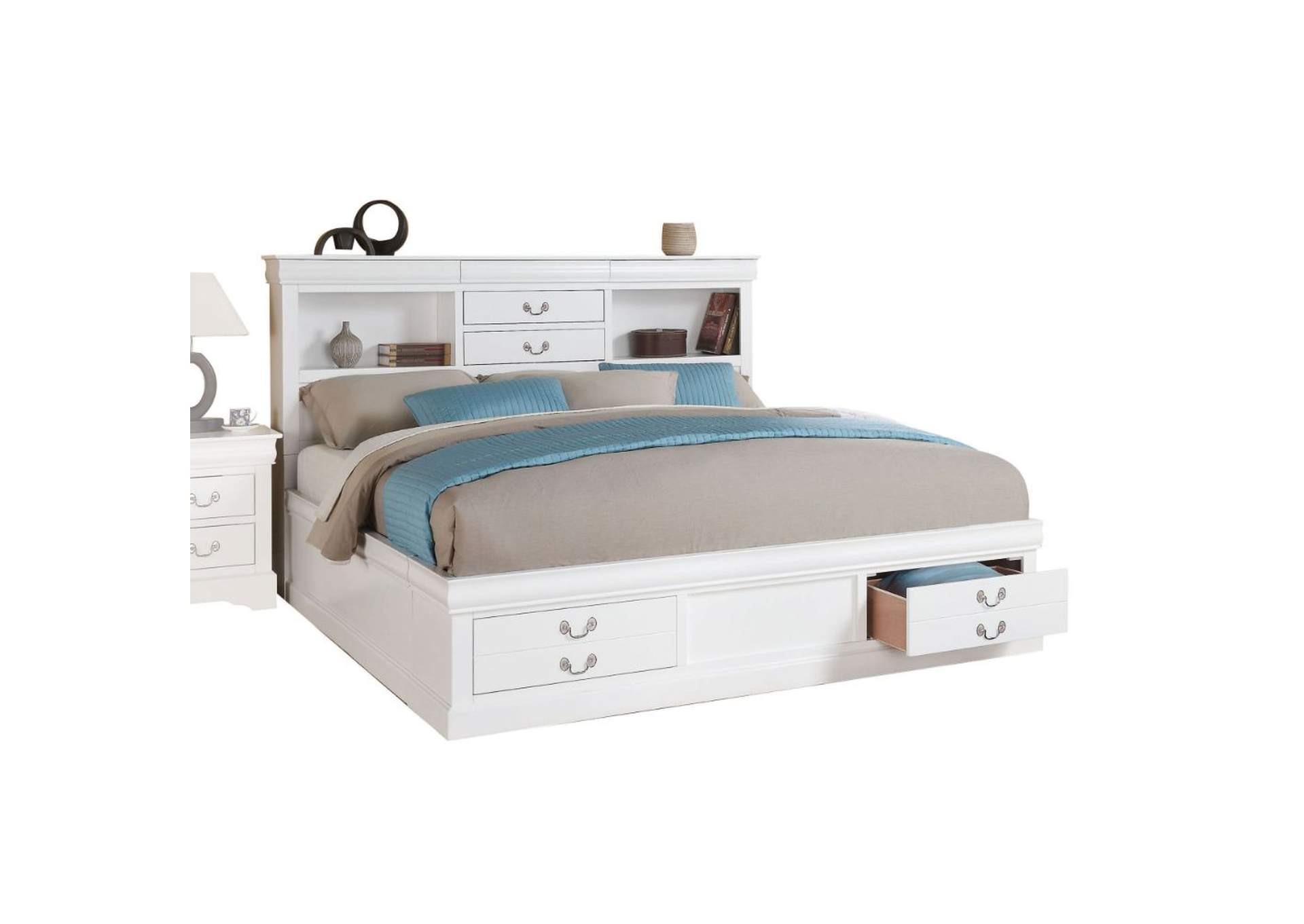 Louis Philippe Iii Eastern King Bed with Storage, White - 1 Set in 3 Cartons image 3