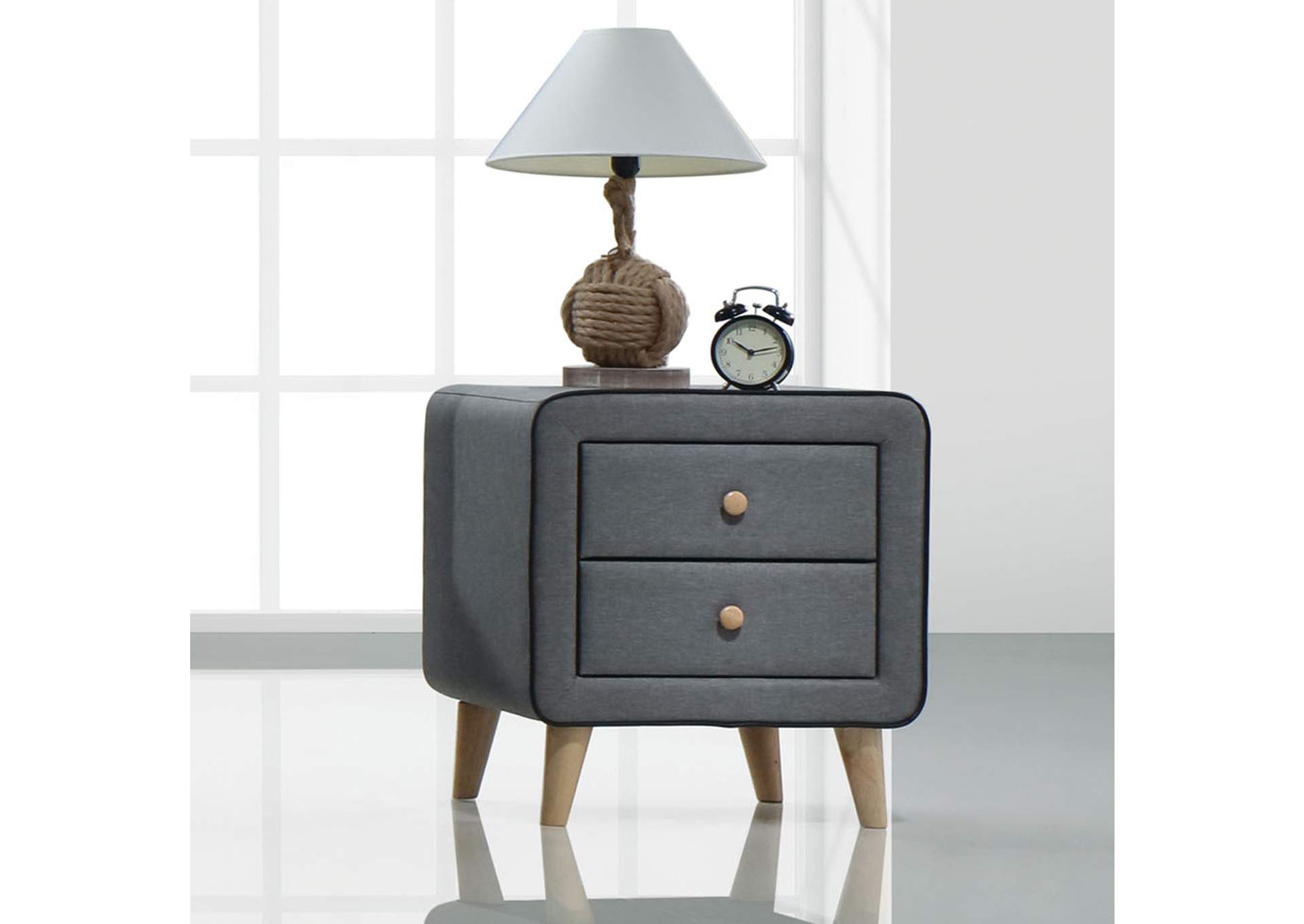 Valda Nightstand, Light Gray Fabric image 1