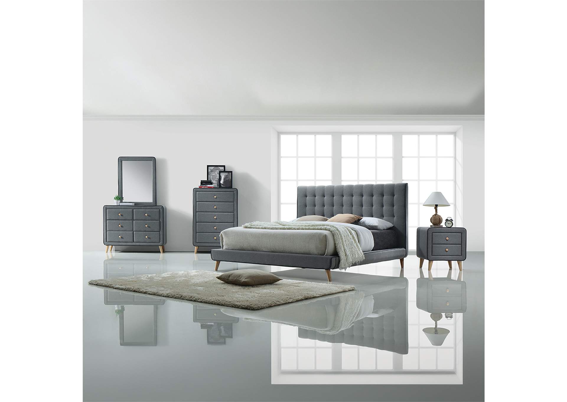 Valda Nightstand, Light Gray Fabric image 4
