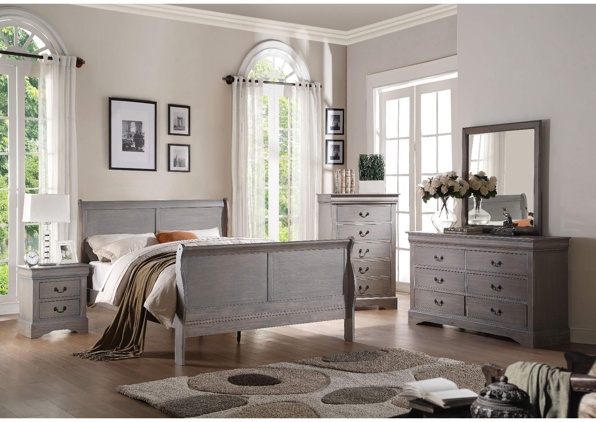 Louis Philippe Iii Twin Bed, Antique Gray - 1 Set in 2 Cartons image 3