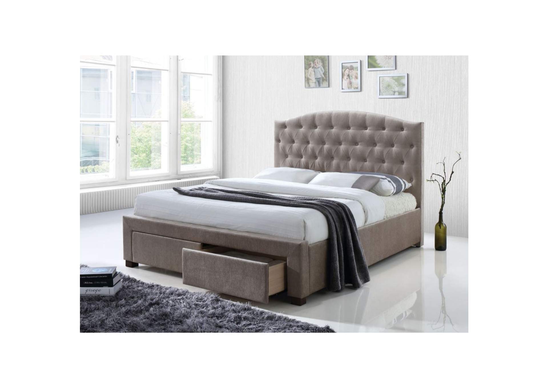 Denise Eastern King Bed with Storage, Mink Fabric - 1 Set in 5 Cartons image 3