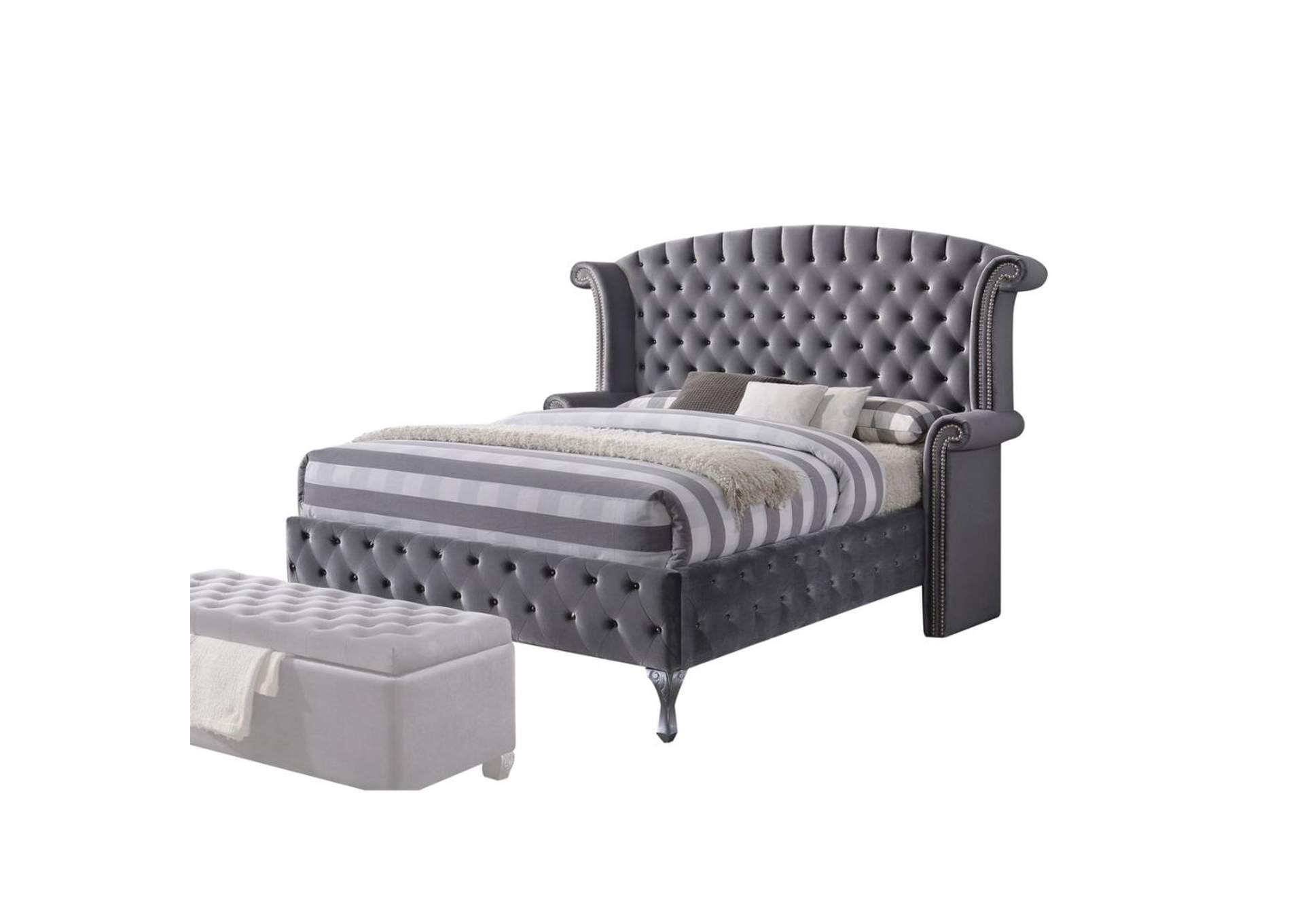 Rebekah Eastern King Bed, Gray Velvet - 1 Set in 4 Cartons image 1