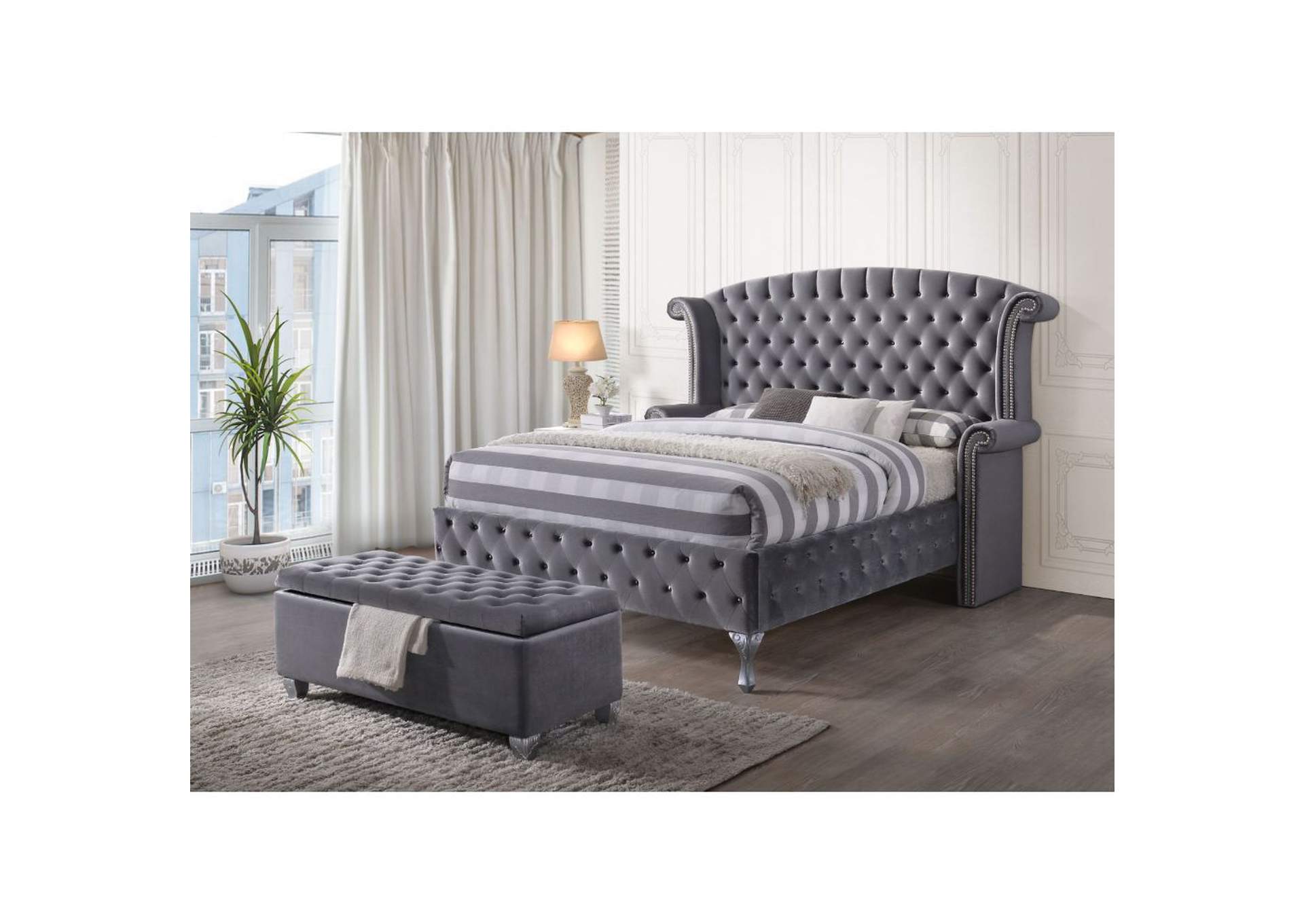Rebekah Eastern King Bed, Gray Velvet - 1 Set in 4 Cartons image 3