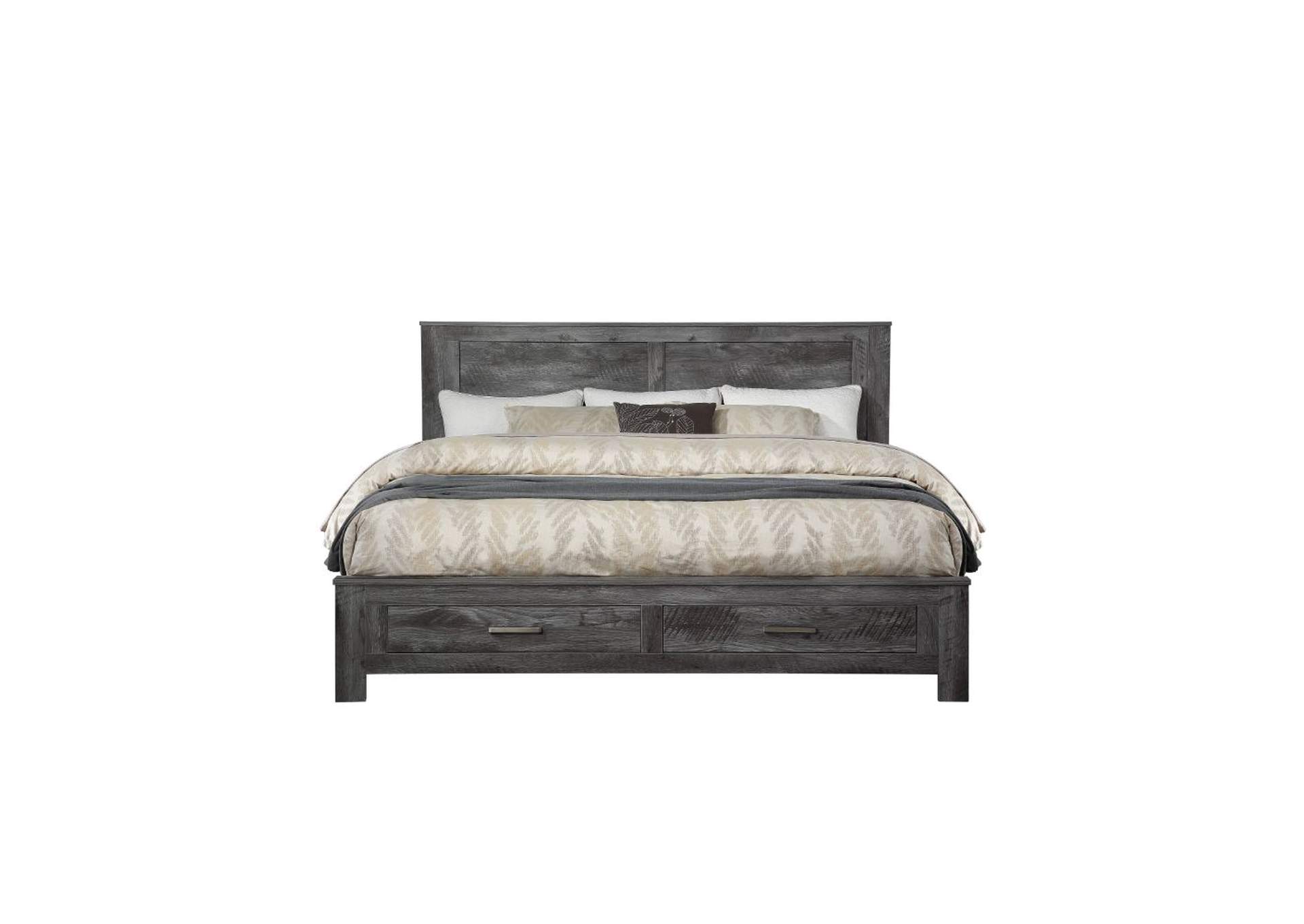 Vidalia Queen Bed - Storage - 27330Q - Rustic - Wood - Solid Pine, Veneer - Melamine, Mdf - Rustic Gray Oak