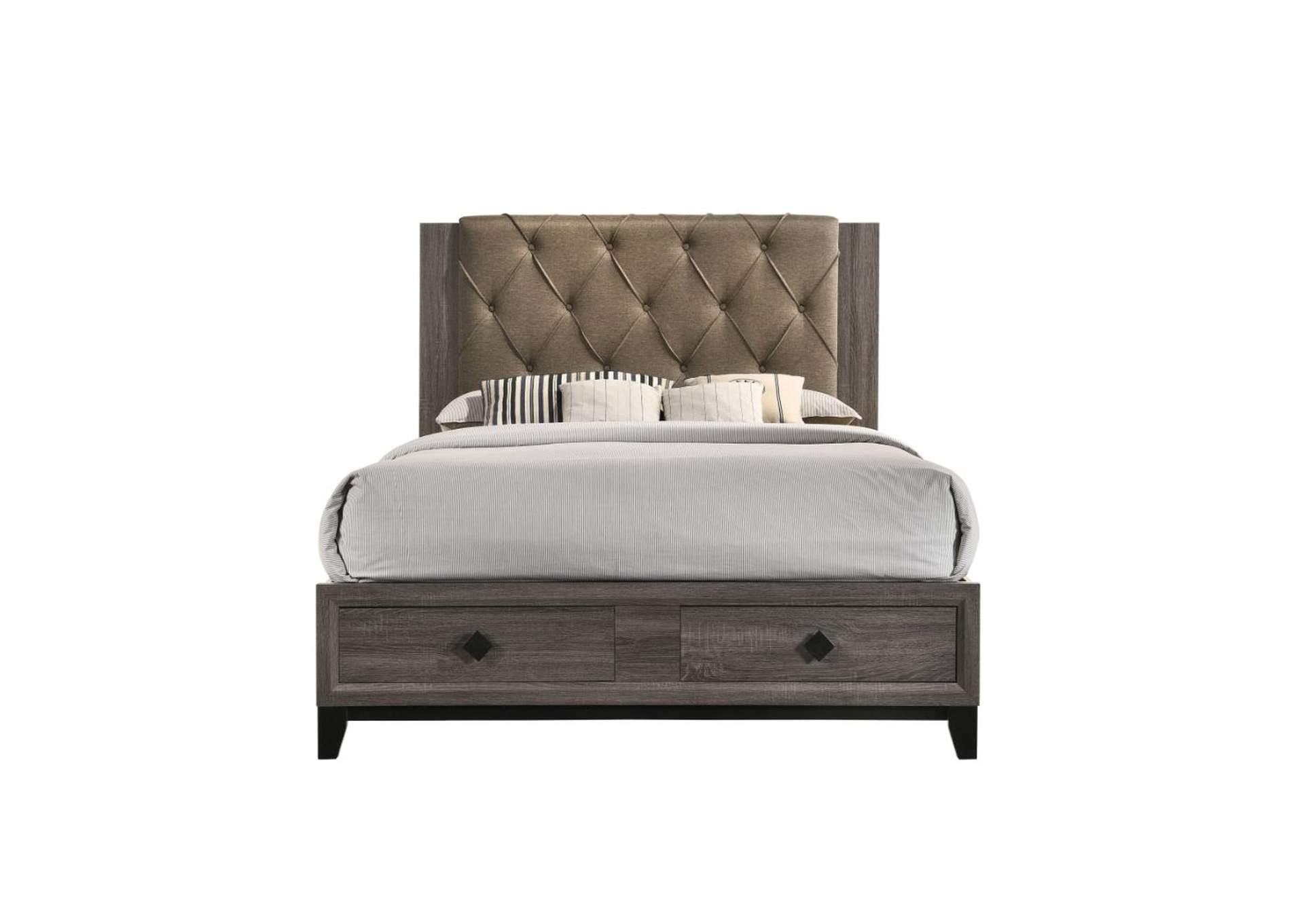 Avantika Queen Bed - Storage - 27670Q - Transitional - Fabric, Veneer - Foil, Mdf, Pb - Fabric and Rustic Gray Oak