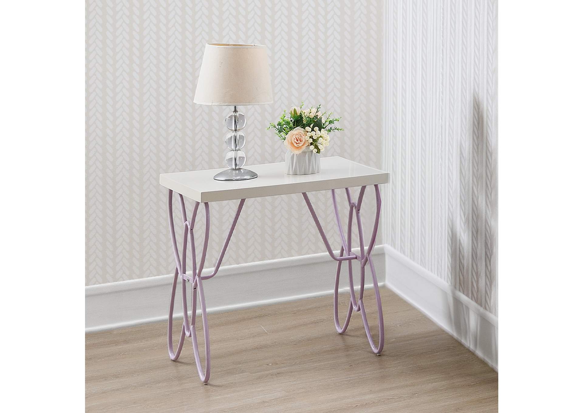 Priya Ii Nightstand, White and Light Purple