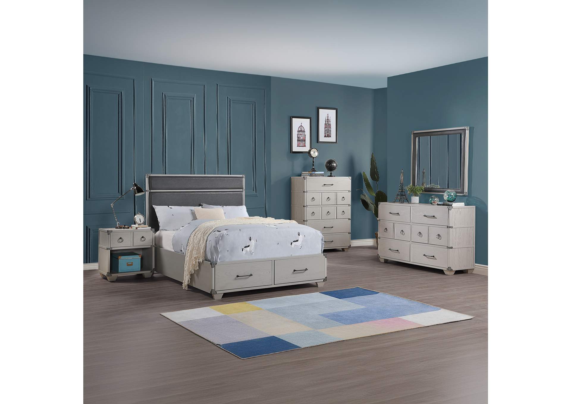 Orchest Twin Bed - Storage - 36130T - Transitional, Industrial - Pu, Wood - Poplar-Pine, Mdf - Gray Pu and Gray