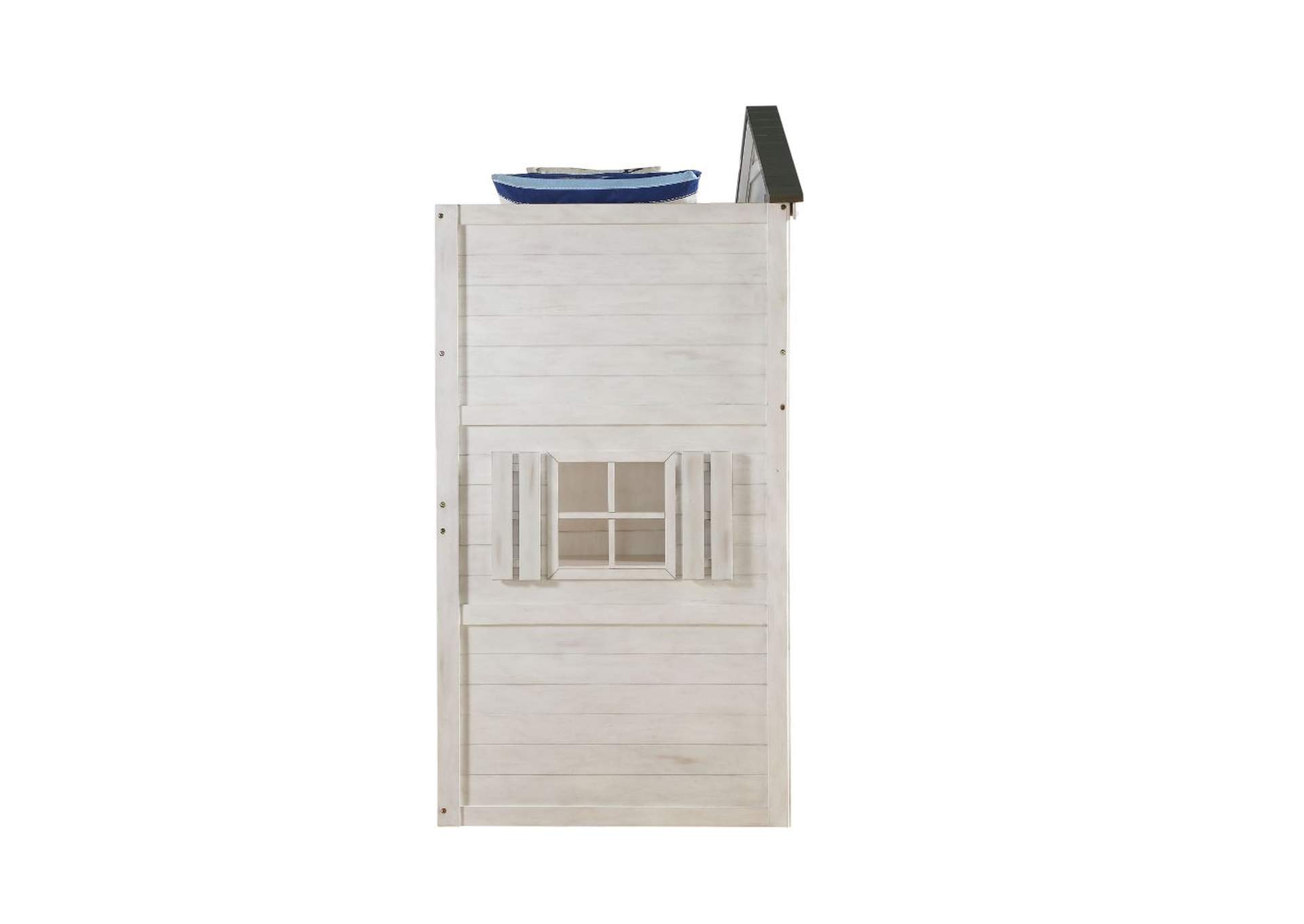 Tree House Loft Bed - Twin Size, Weathered White and Washed Gray - 1 Set in 2 Cartons
