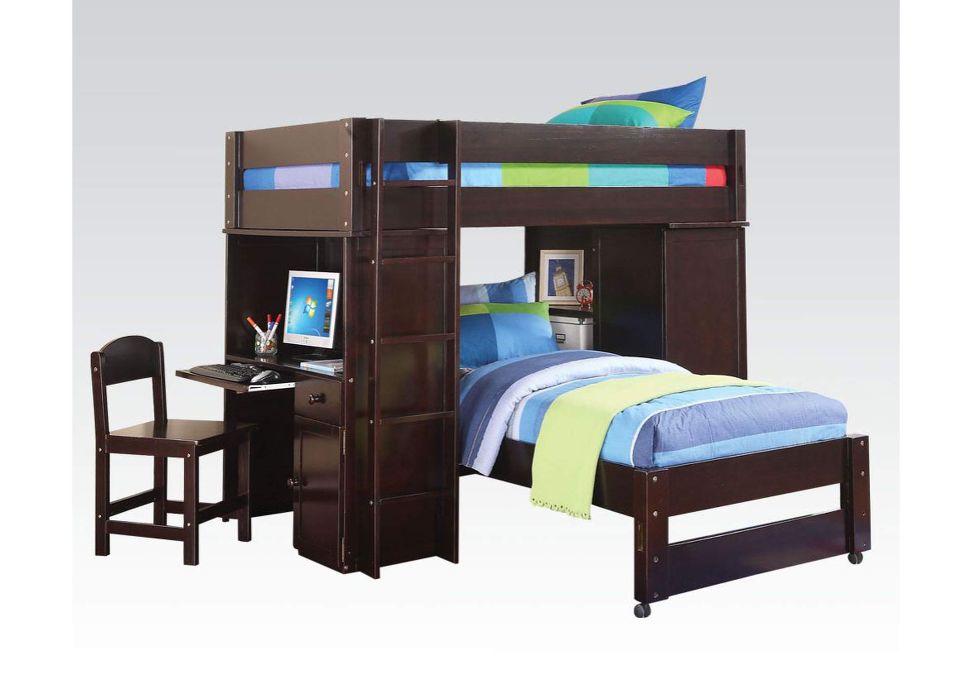 Lars Loft Bed and Twin Bed, Wenge - 1 Set in 6 Cartons image 1