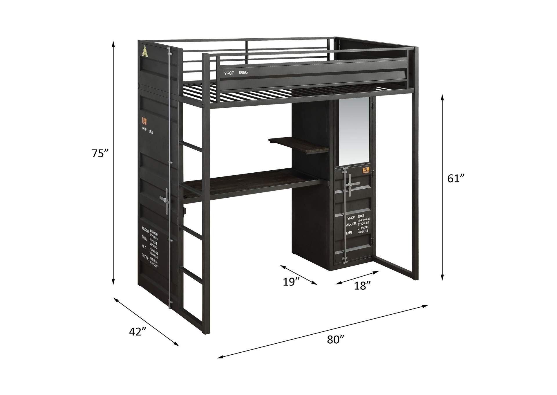 Cargo Twin Loft Bed with Desk and Wardrobe