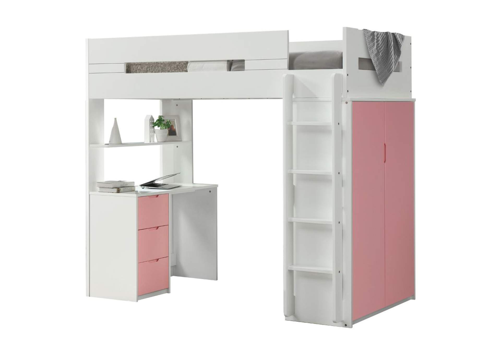 Nerice Twin Loft Bed with Desk and Wardrobe