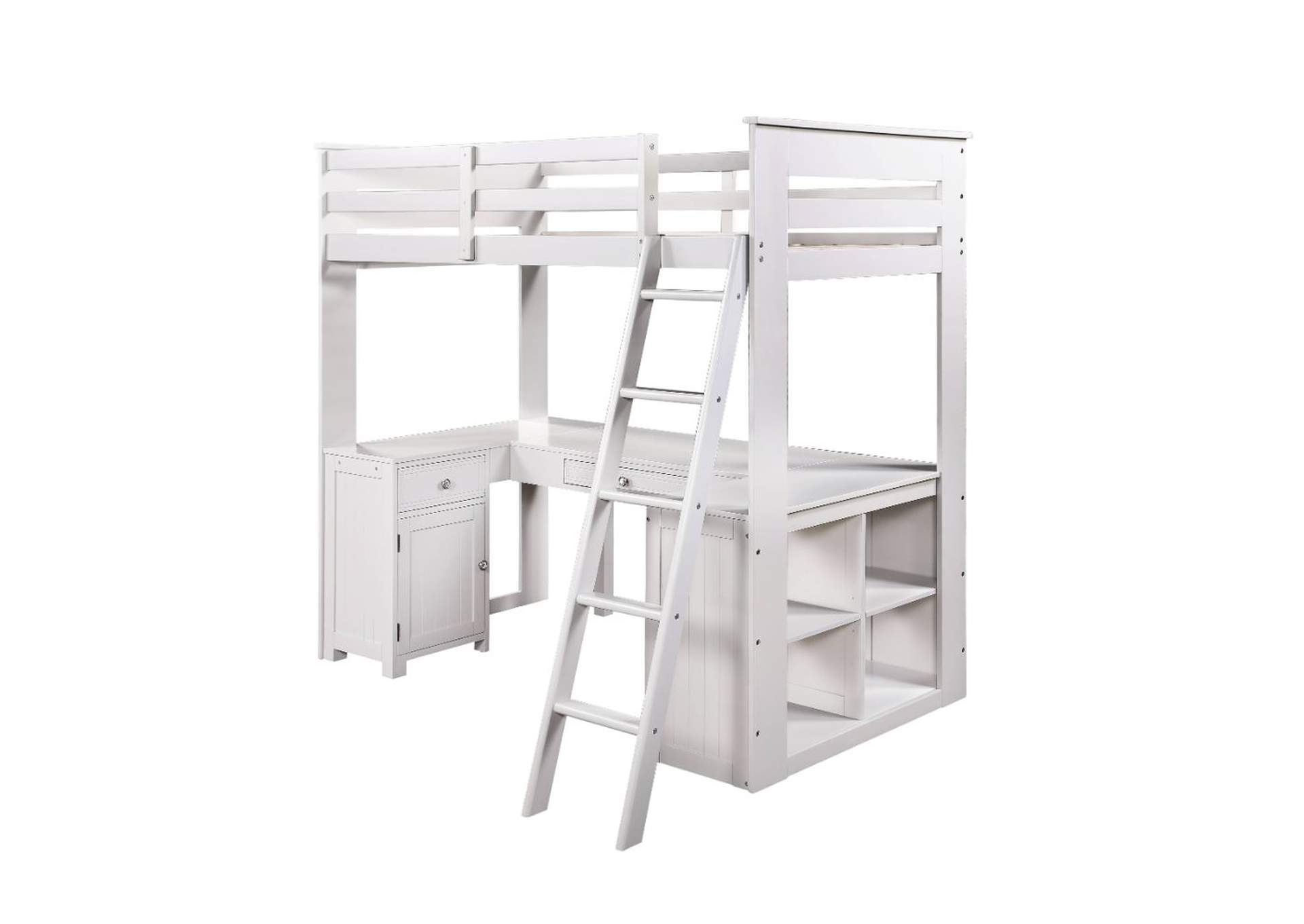 Ambar Loft Bed with Chest, Desk and Bookcase - 38065 - Cottage - Wood - Pine, Mdf - Light Gray image 1