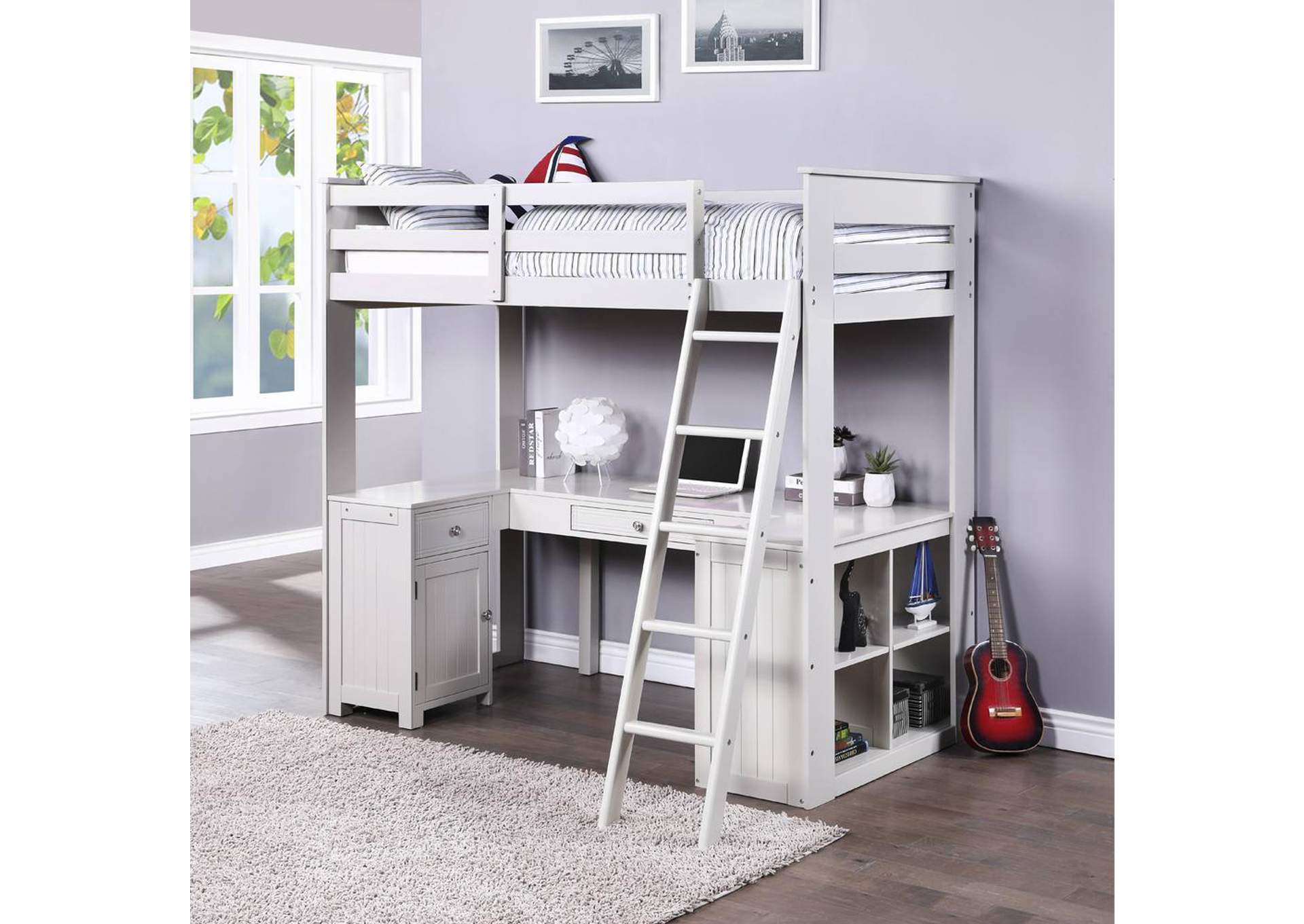 Ambar Twin Loft Bed with Desk and Bookcase and Chest image 1