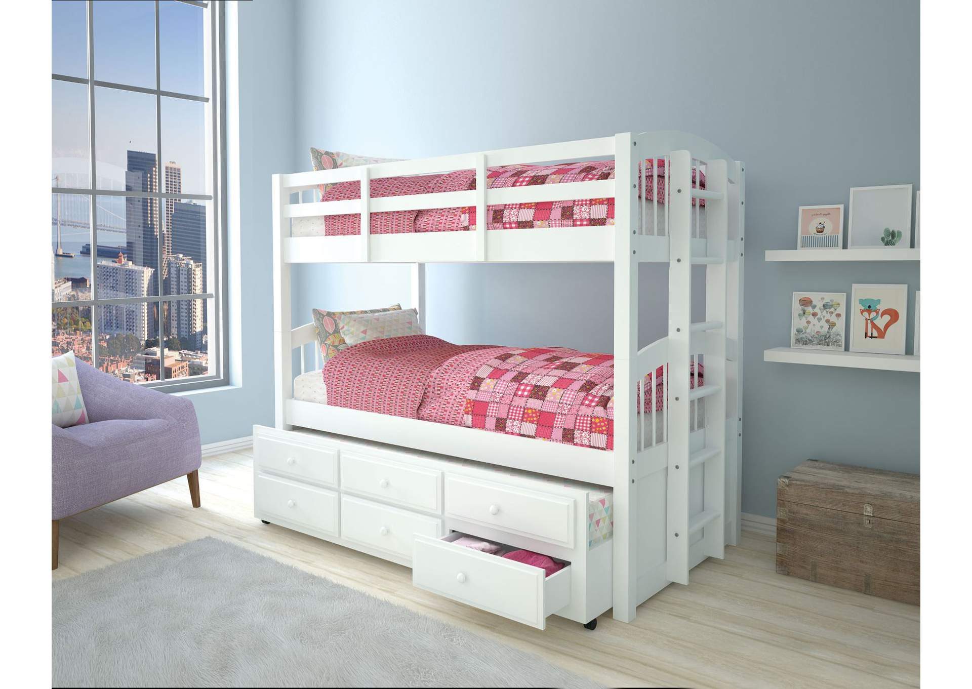 Micah Twin-Twin Bunk Bed with Trundle and Storage