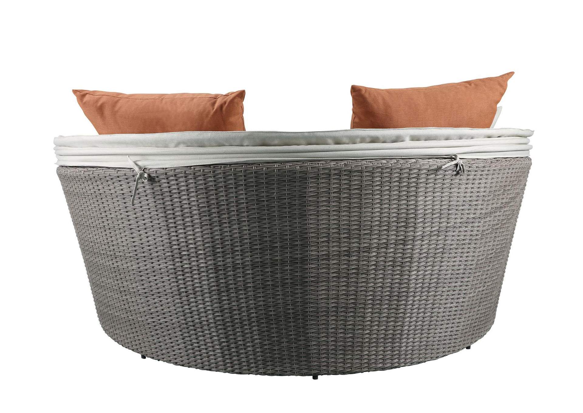 Salena Patio Canopy Sofa and Ottoman, Beige Fabric and Gray Wicker image 11