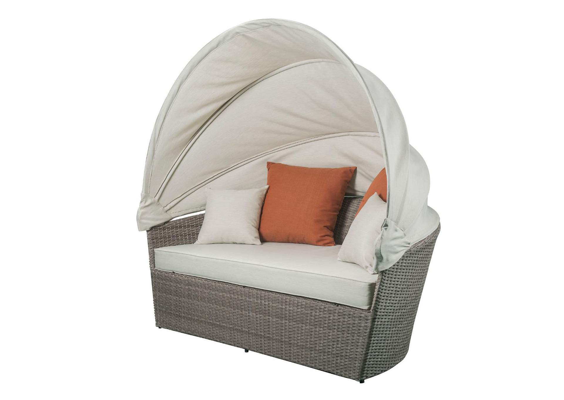 Salena Patio Canopy Sofa and Ottoman, Beige Fabric and Gray Wicker image 3