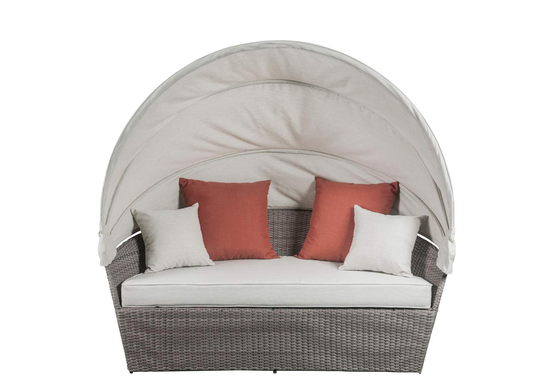 Salena Patio Canopy Sofa and Ottoman, Beige Fabric and Gray Wicker image 4