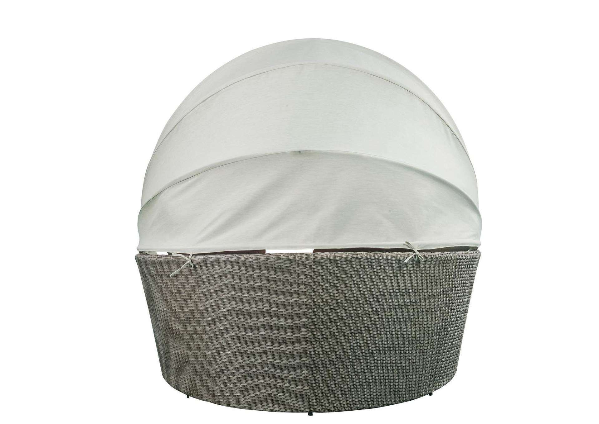 Salena Patio Canopy Sofa and Ottoman, Beige Fabric and Gray Wicker image 6