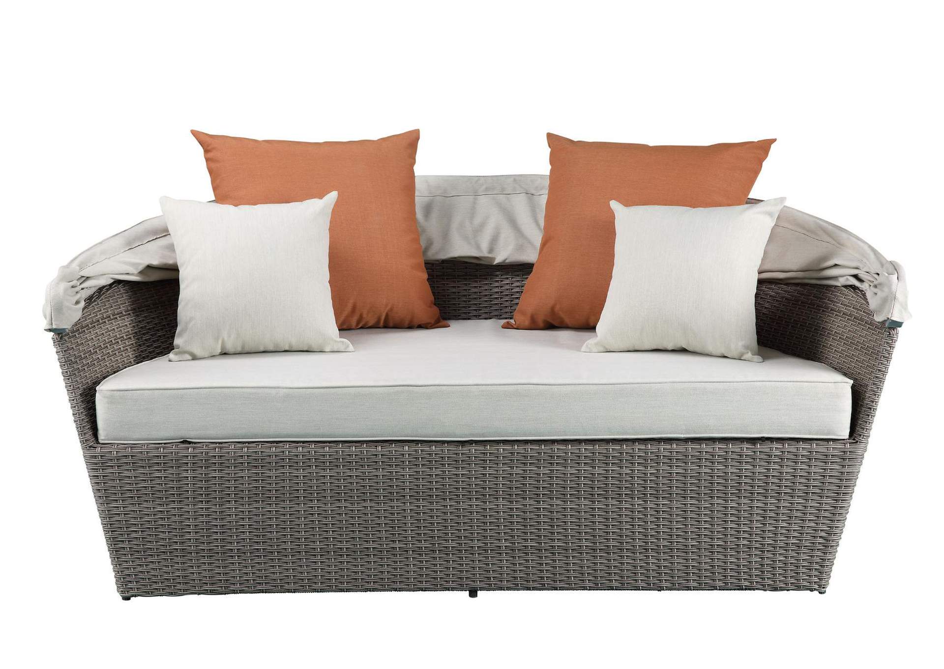 Salena Patio Canopy Sofa and Ottoman, Beige Fabric and Gray Wicker image 7