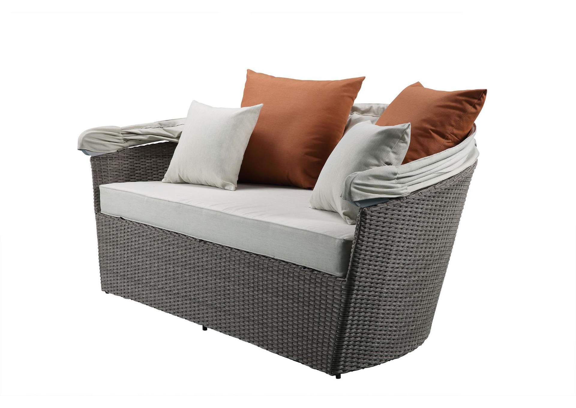 Salena Patio Canopy Sofa and Ottoman, Beige Fabric and Gray Wicker image 9