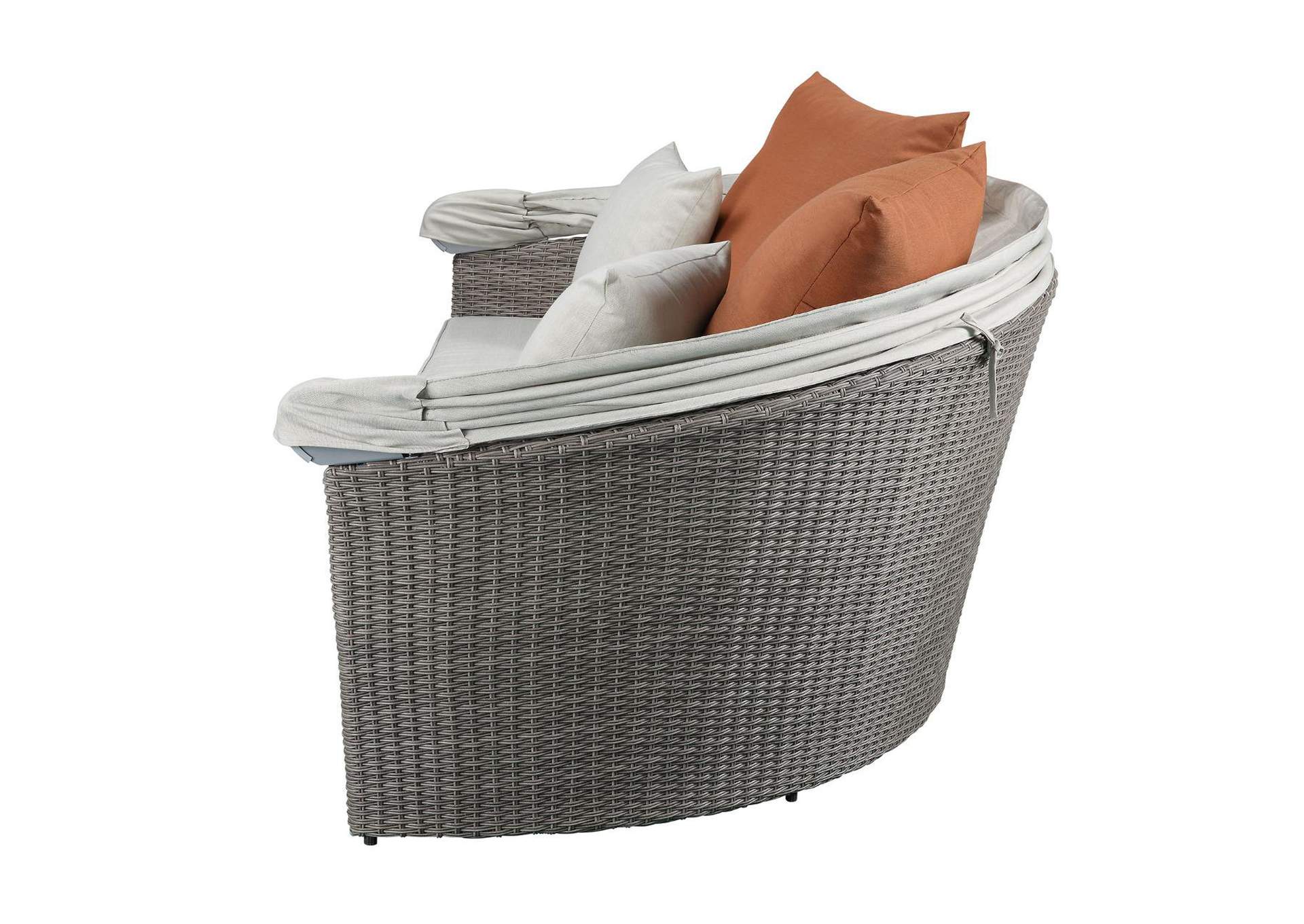 Salena Patio Canopy Sofa and Ottoman, Beige Fabric and Gray Wicker image 10