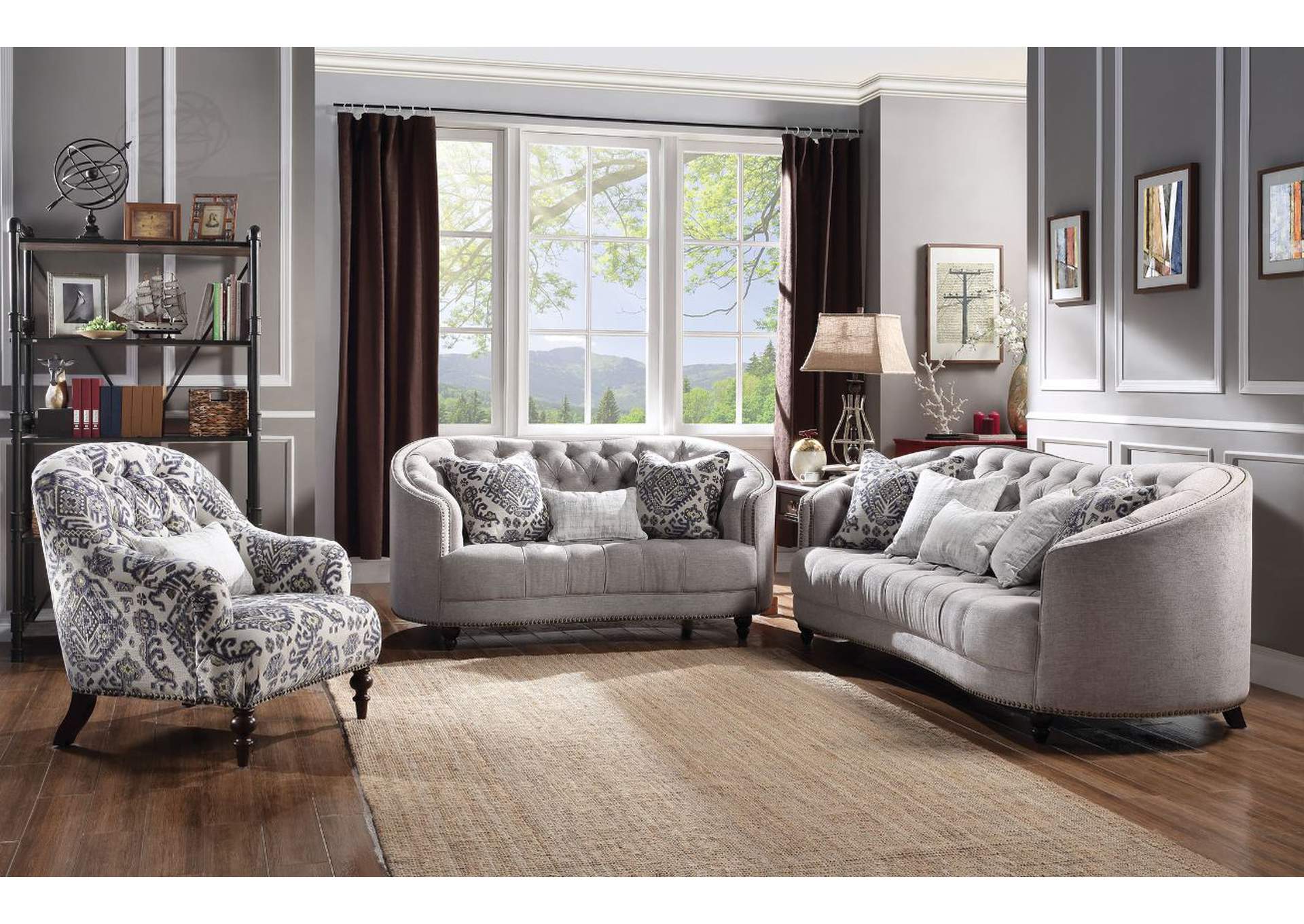 Saira Sofa with 5 Pillows, Light Gray Fabric image 1