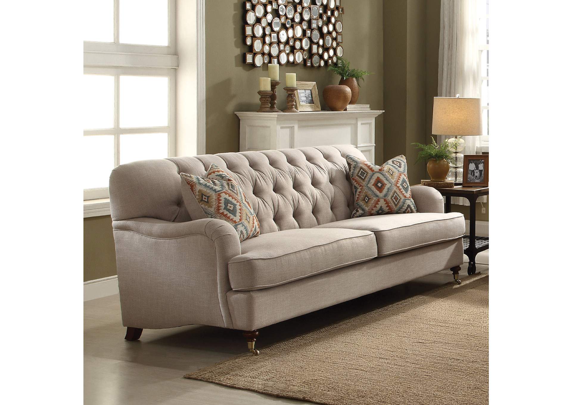 Alianza Sofa with 2 Pillows, Beige Fabric image 1