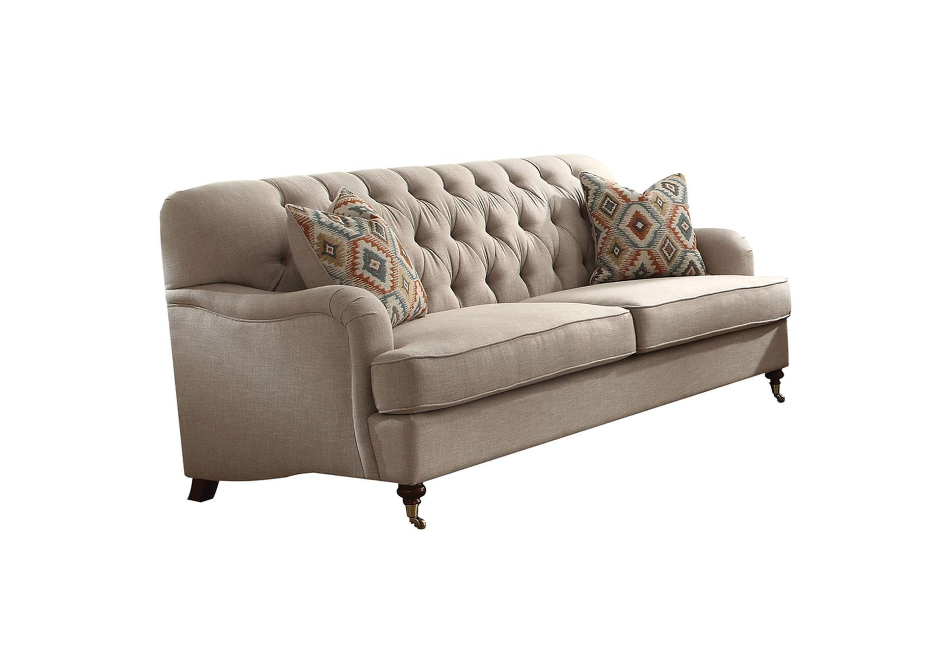 Alianza Sofa with 2 Pillows, Beige Fabric image 3