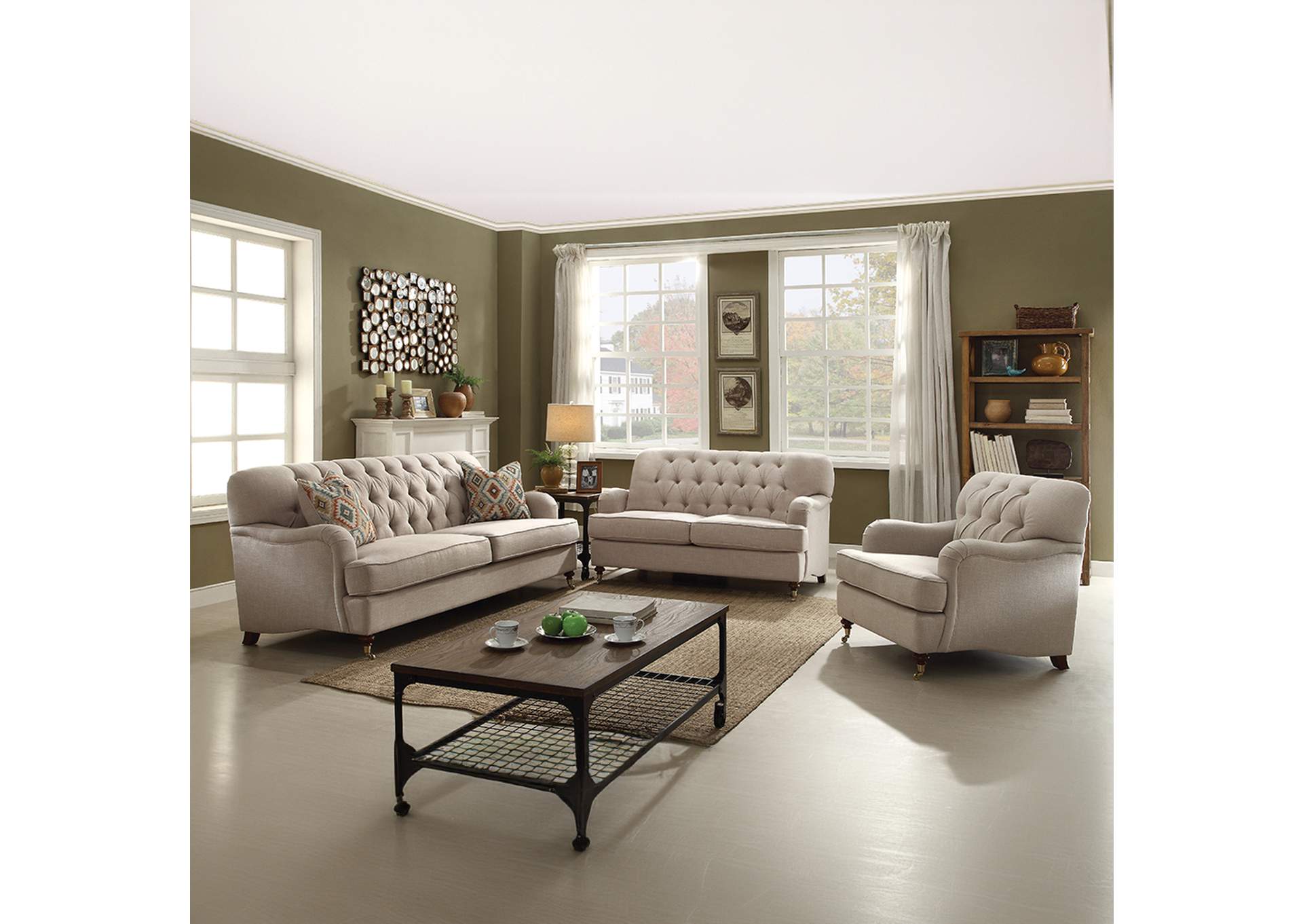 Alianza Sofa with 2 Pillows, Beige Fabric image 4