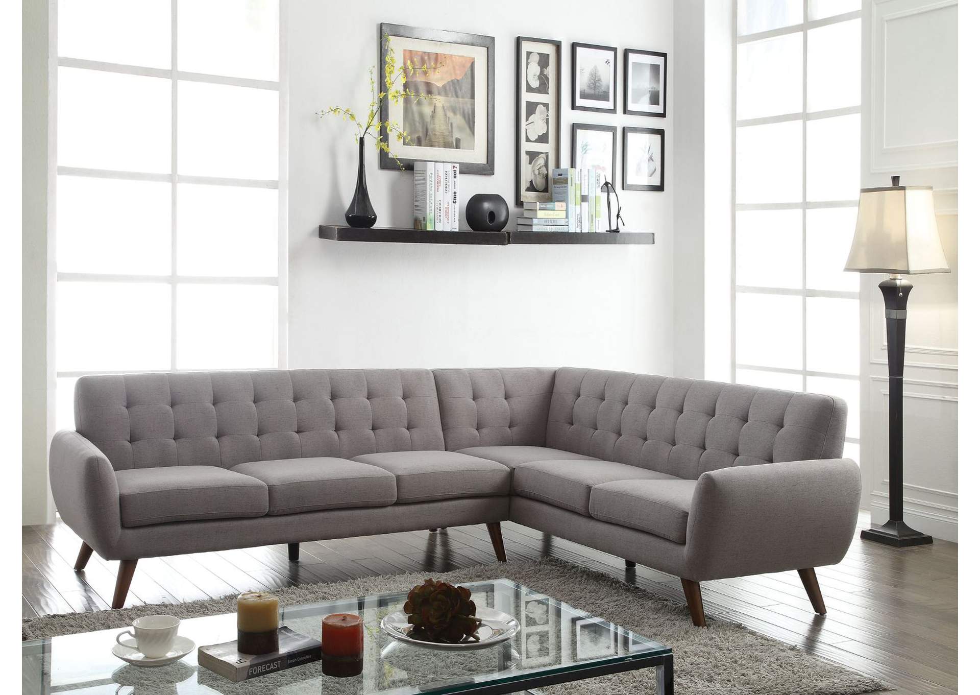 Essick Sectional Sofa, Light Gray Linen - 1 Set in 2 Cartons image 1