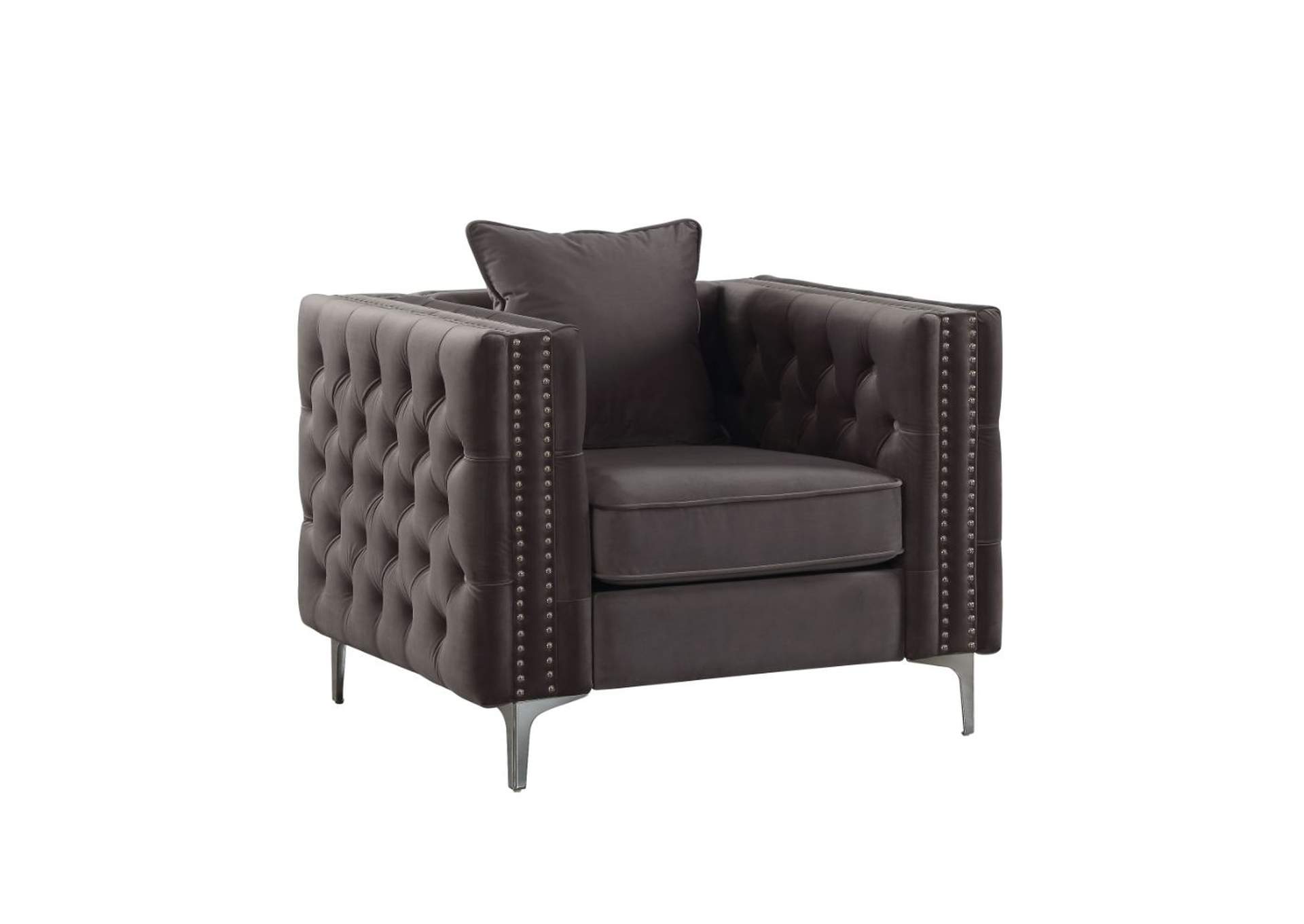 Gillian Ii Chair with 1 Pillow, Dark Gray Velvet - 1 Set in 2 Cartons image 1