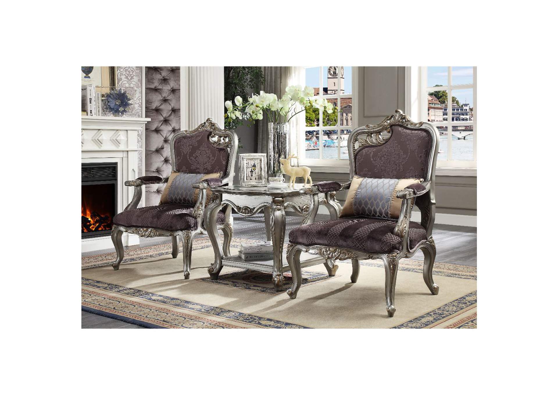 Picardy Chair with 1 Pillow, Velvet and Antique Platinum image 1