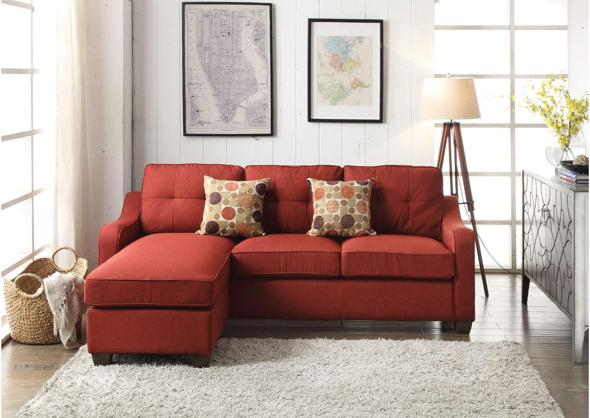Cleavon Ii Sectional Sofa and 2 Pillows, Red Linen image 1
