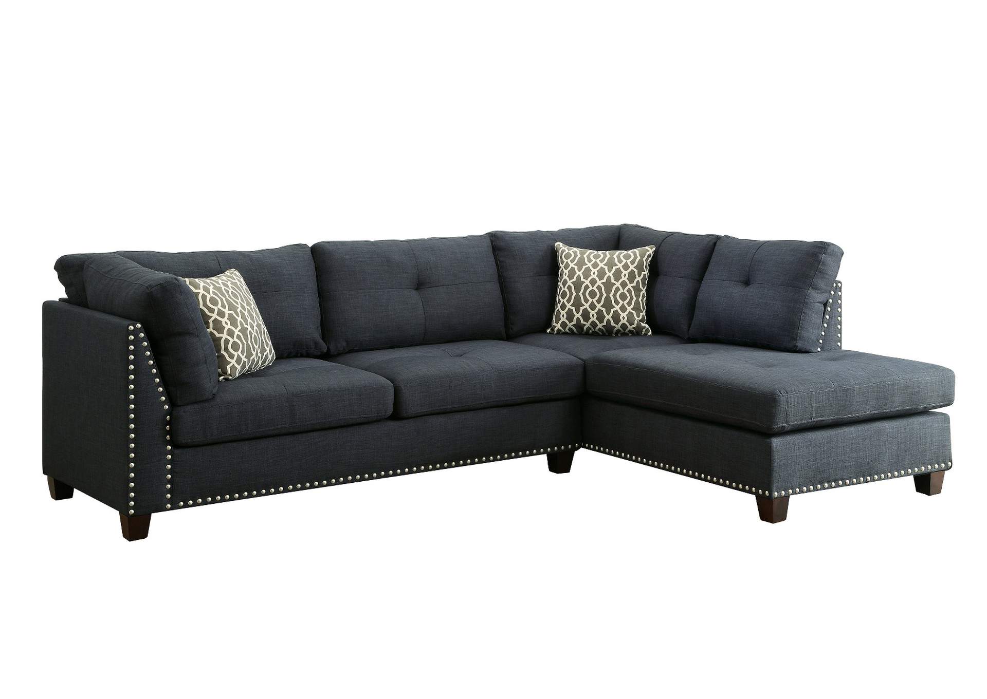 Laurissa Sectional Sofa and Ottoman - 2 Pillows, Dark Blue Linen - 1 Set in 2 Cartons image 1